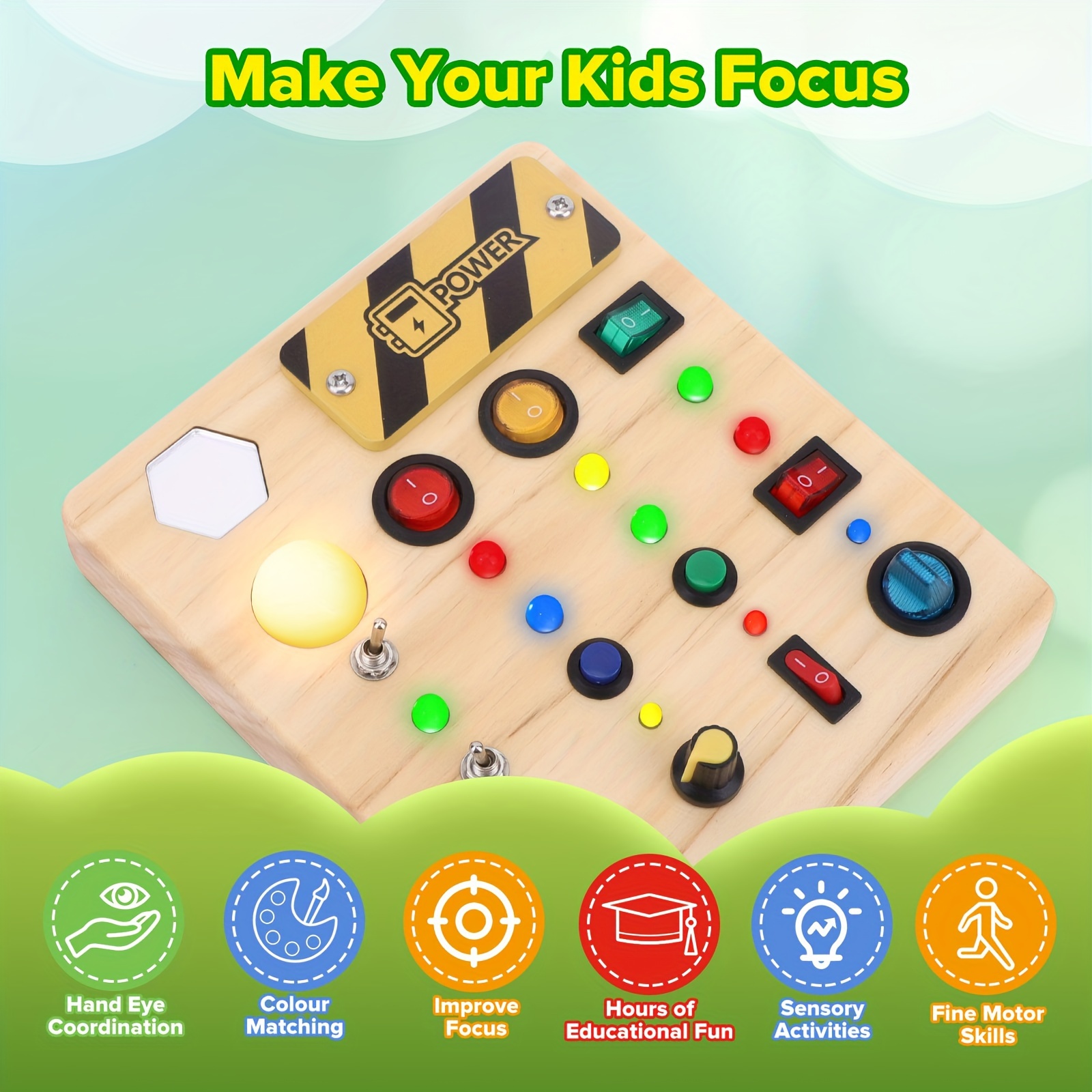 Busy Board Montessori Toys for Toddler, Wooden Sensory Board Switch Toy