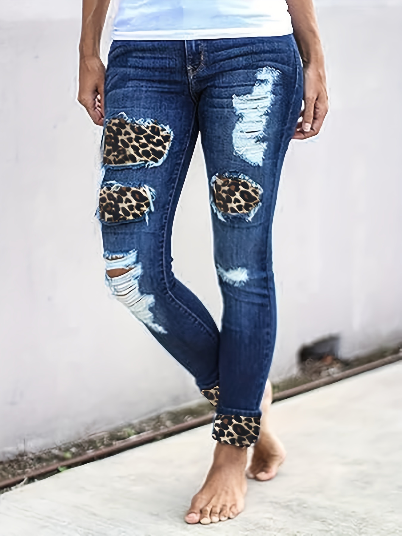 Women's Vintage Jeans Plus Size Leopard Print - Temu Canada