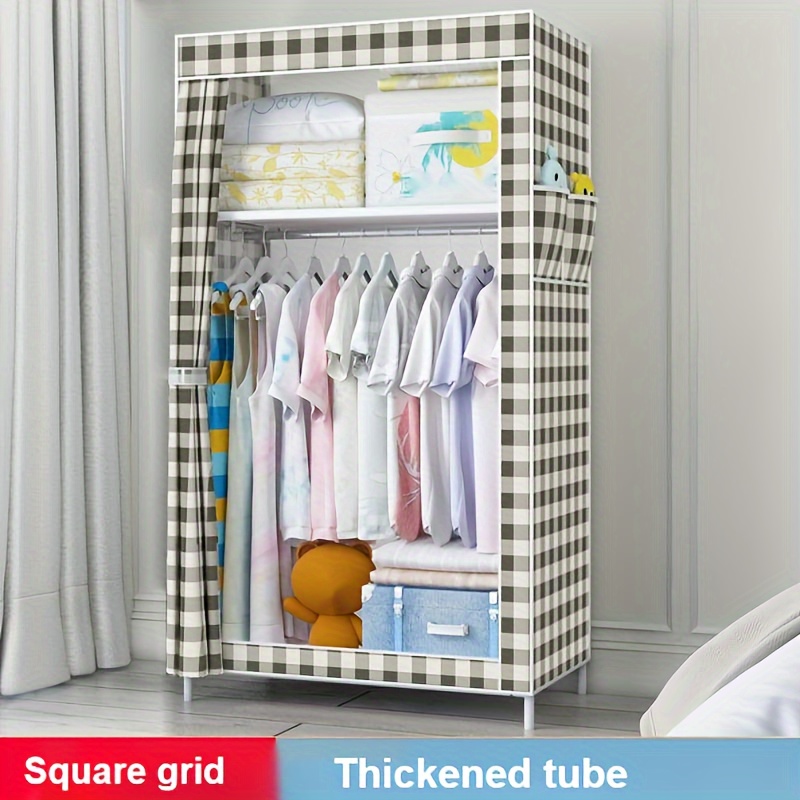 Black Simple Cloth Wardrobe Reinforced Thickened Steel Tube - Temu