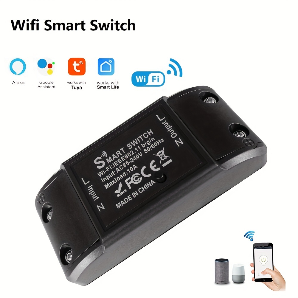 Double interrupteur WiFi pour éclairage à câblage 2 fils (sans neutre)  compatible app Tuya Smart Life, Google Home, Alexa, Siri 