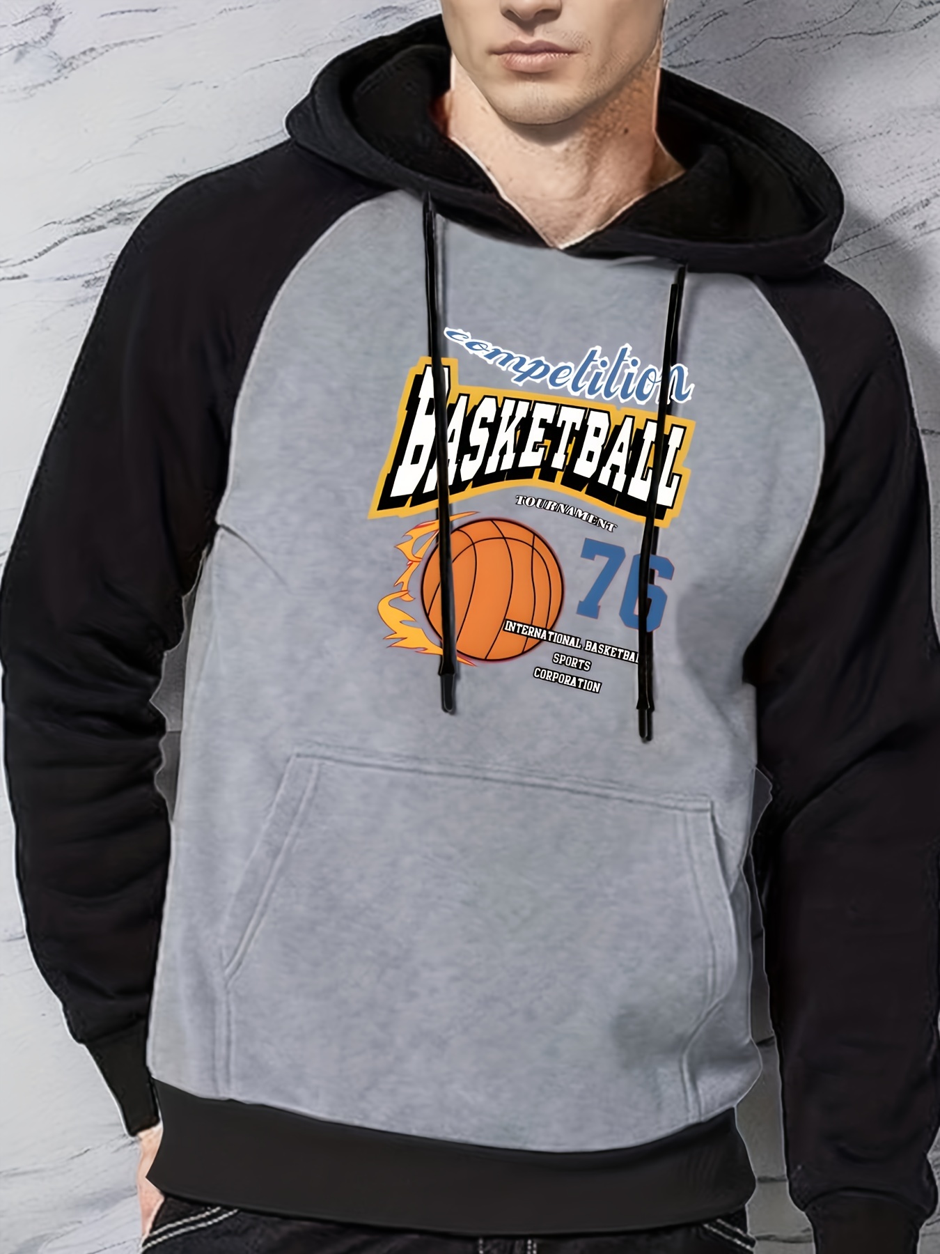 Basketball Print Mens 2pcs Outfits Casual Hoodies Long Sleeve