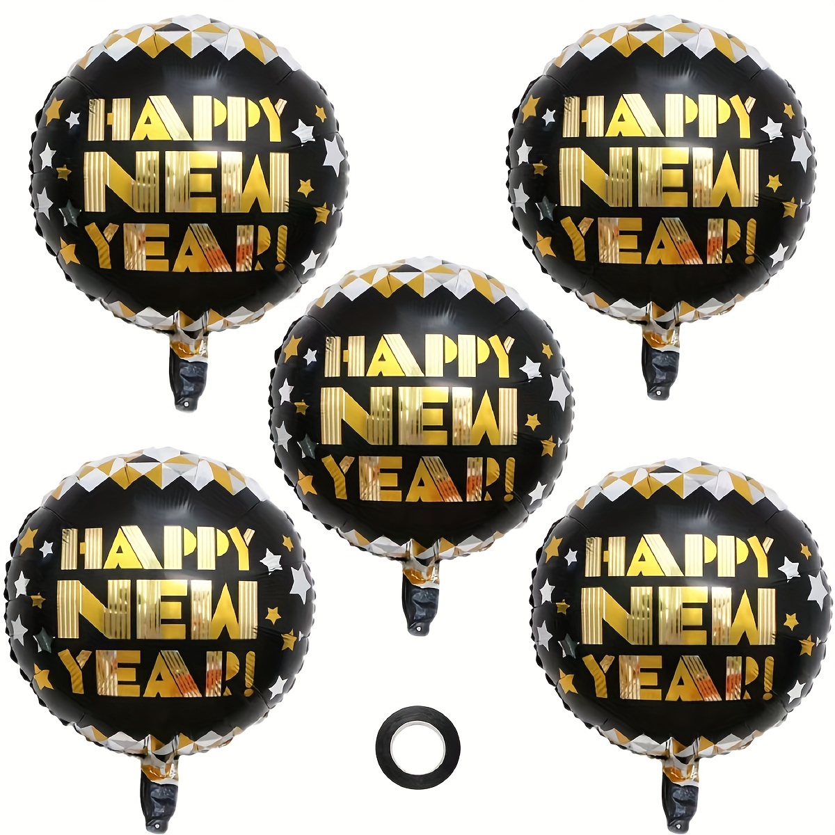 Ballons Happy New Year Noir & Or (x5)