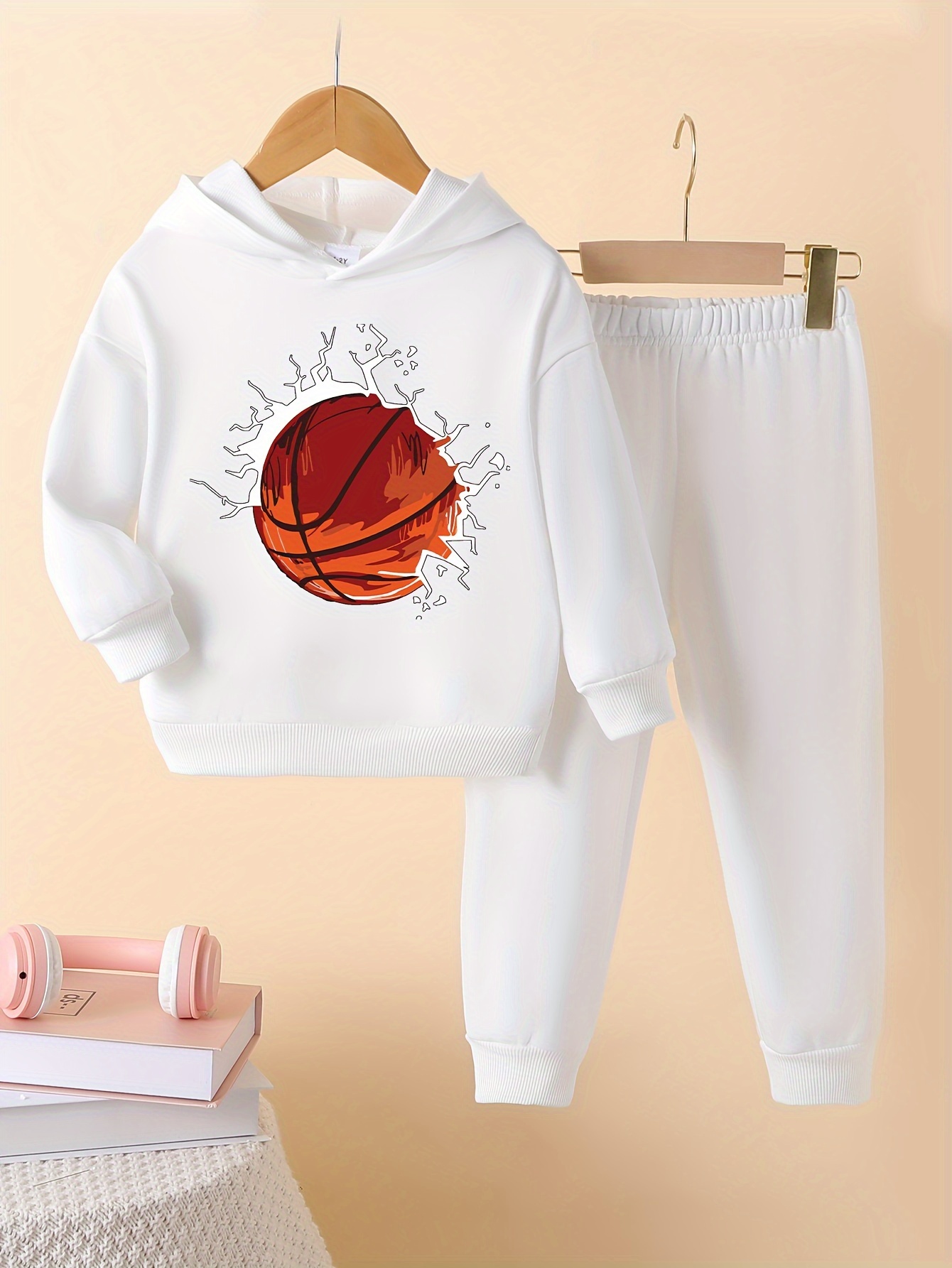 Basketball Print Mens 2pcs Outfits Casual Hoodies Long Sleeve