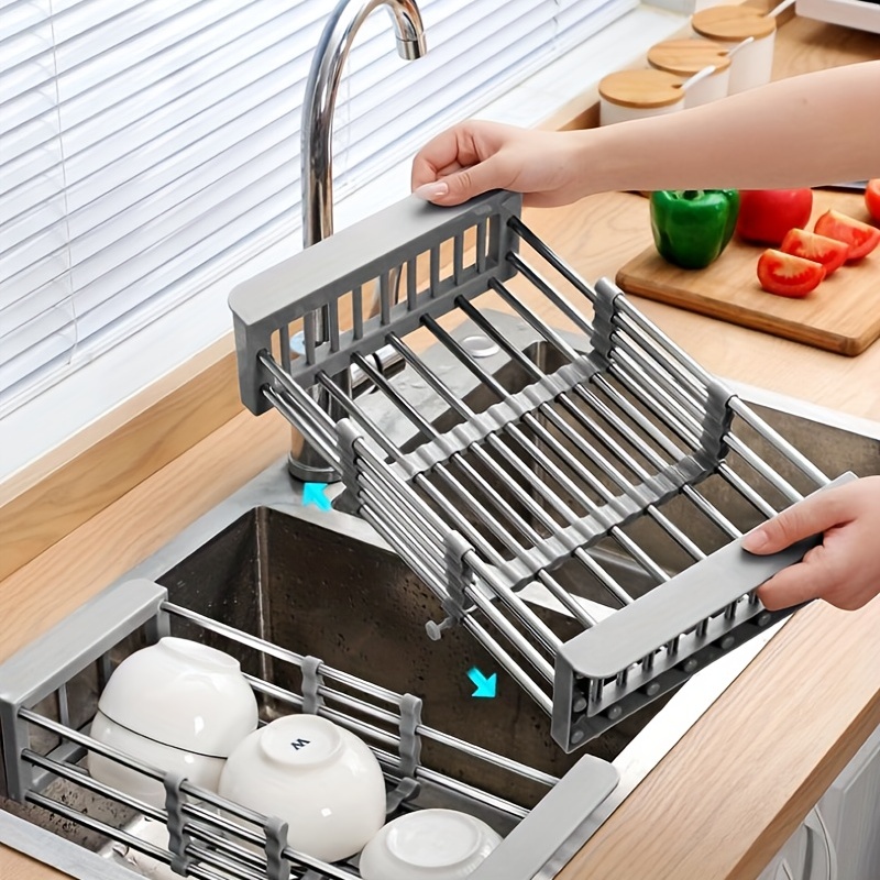 SAYZH Dish Drying Rack, Over The Sink Dish Drying Rack Length Adjustable  (from 338 to 415), 2 Tier Large Dish Rack with cup Holder Ute