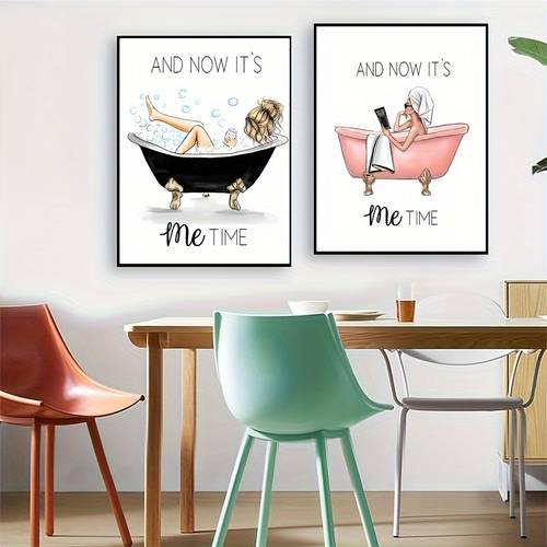 2pcs Canvas Poster, Retro Art, Nordic Bathroom Wall Poster, Ideal Gift For Bedroom Living Room Corridor, Wall Art, Wall Decor, Fall Decor, Wall Decor, Room Decoration, No Frame