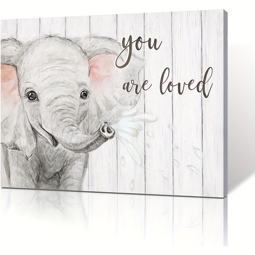 

1pc, Elephant Canvas Wall Art: Blush Pink And Gray Elephant Wall Art Print Inspirational Quotes Poster Cute Animal Pictures Suitable For Room Decoration 12x16 "no Frame