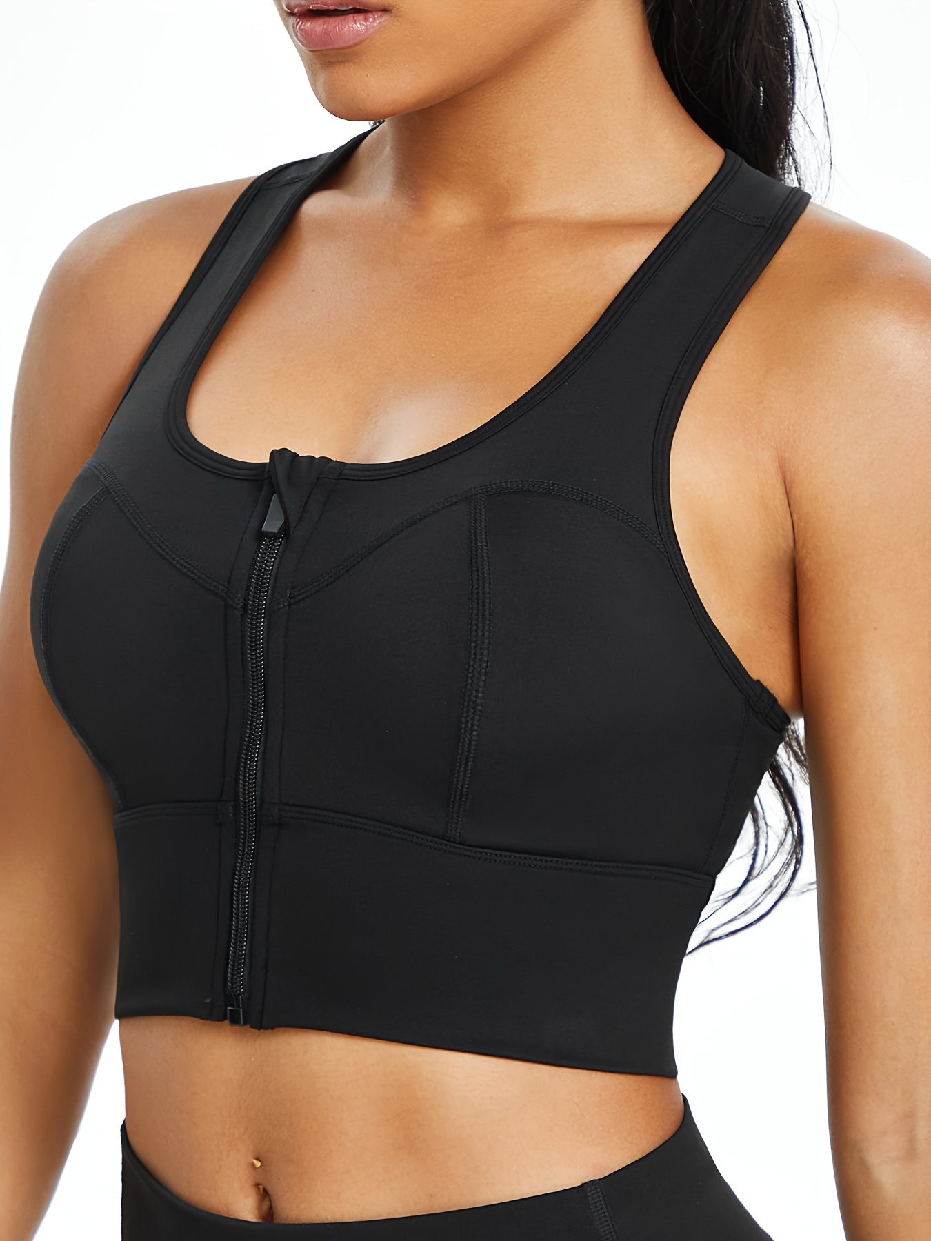 Gotoly Women Front Closure Sport Bras Full Coverage Bra Wirefree No Padding  Cross Back Support Tops with Zipper (Black Small)
