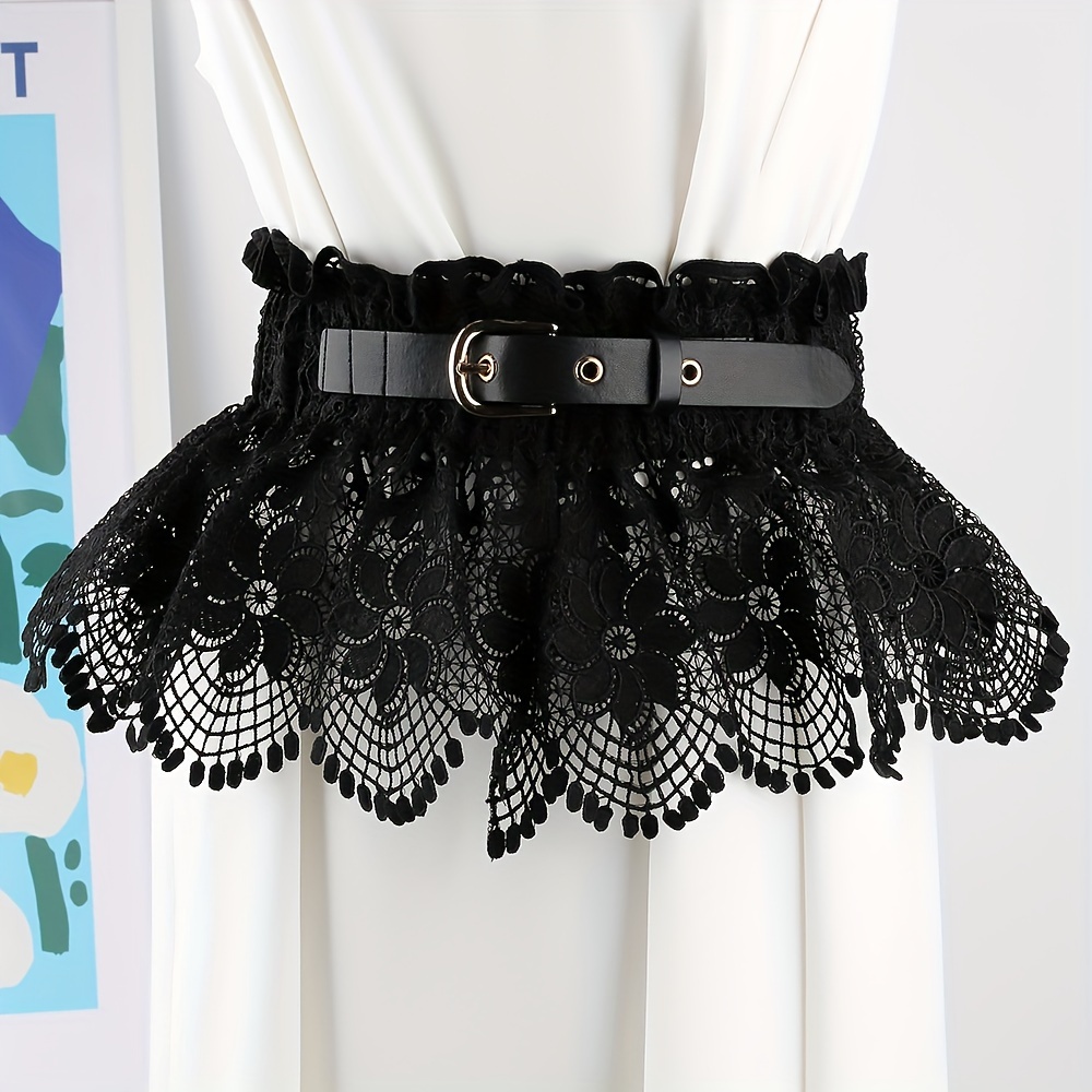 Elegant Lace Elastic Wide Belt Black White Trendy Waistband - Temu Canada