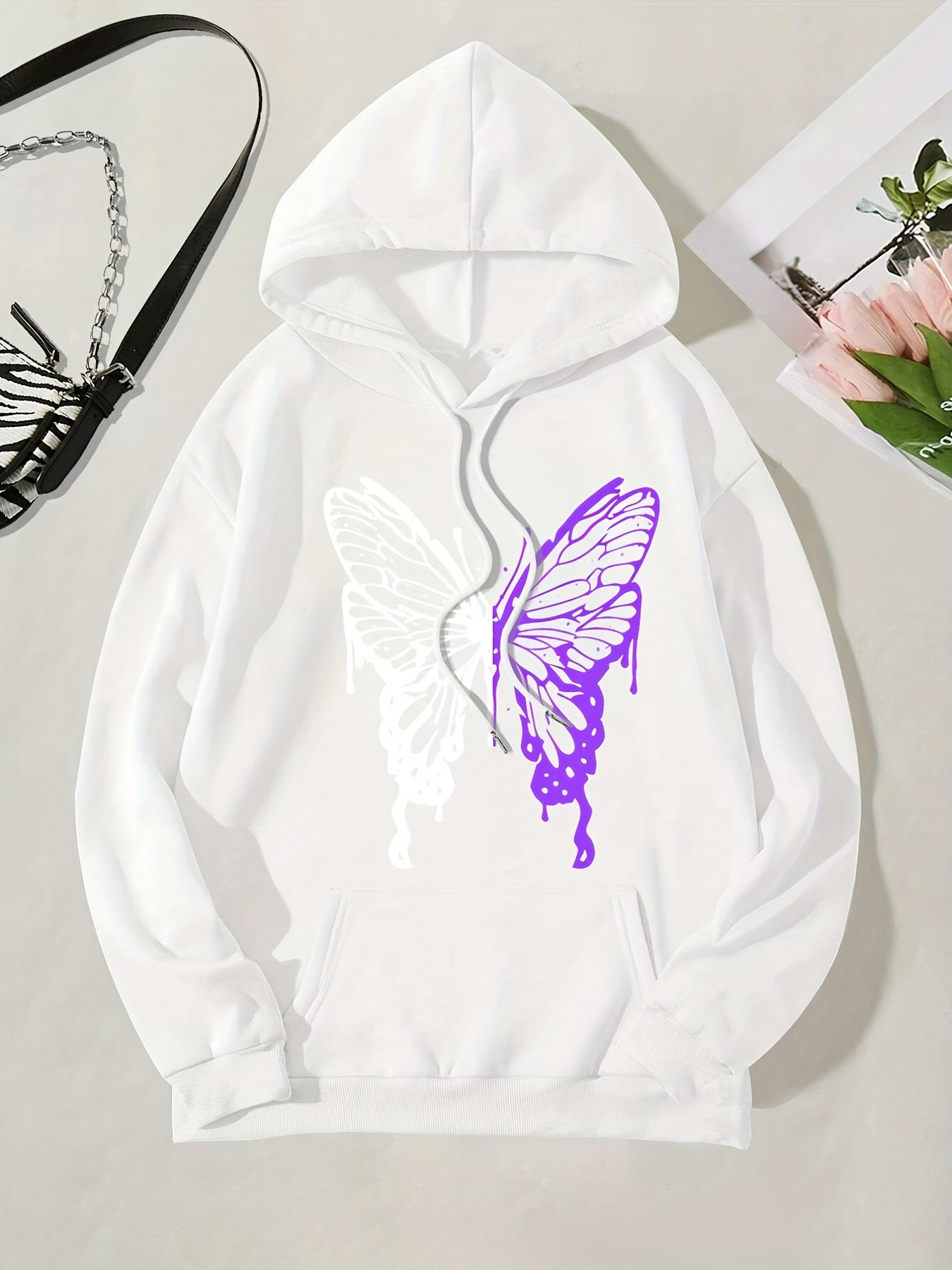 Purple hoodie with discount butterflies on sleeves