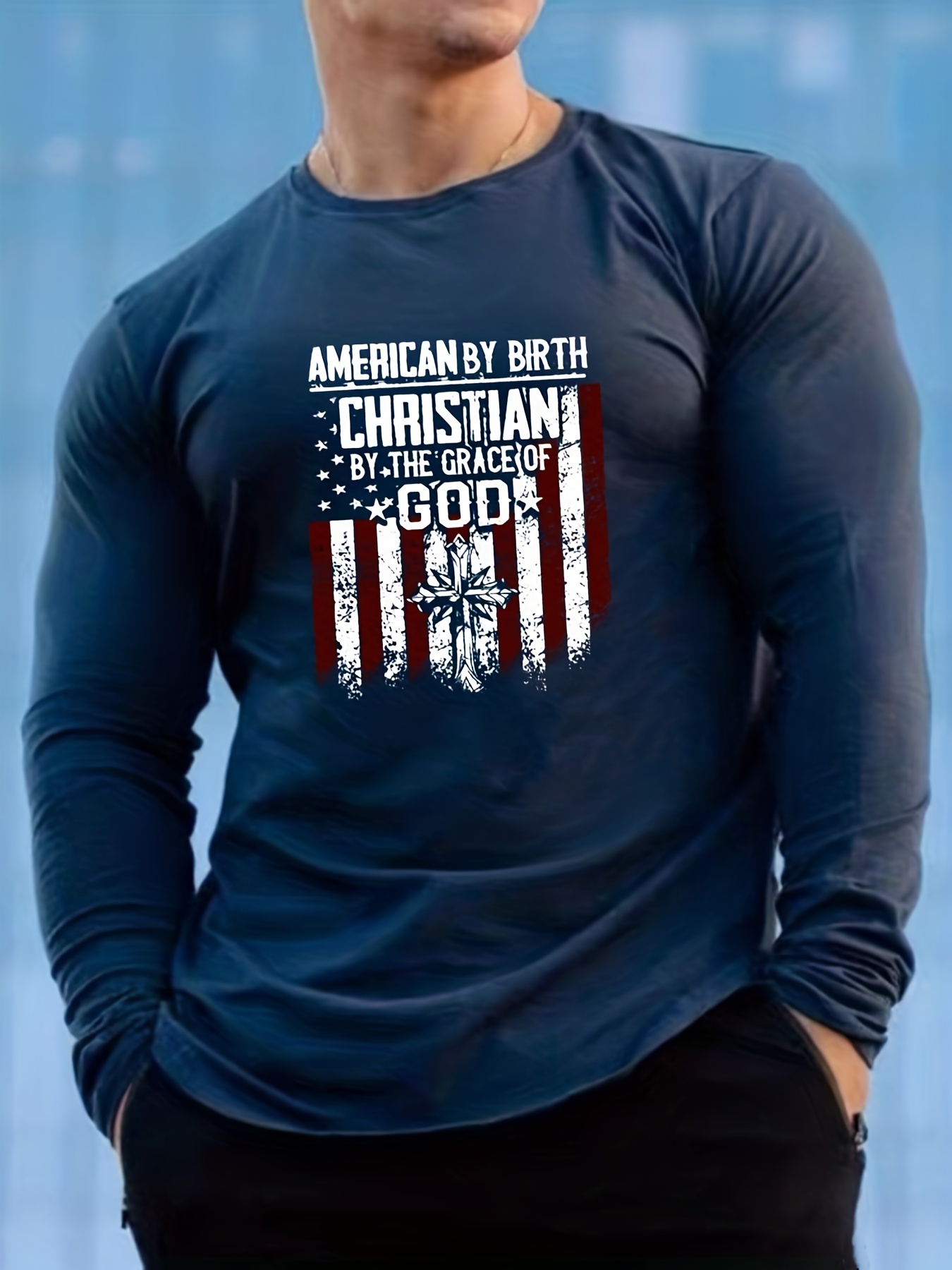 Independence Day, Plus Size Men's Personalized "american By Birth Christian" And Flag Graphic Long-sleeved T-shirt, Best Seller Gifts - Temu Australia