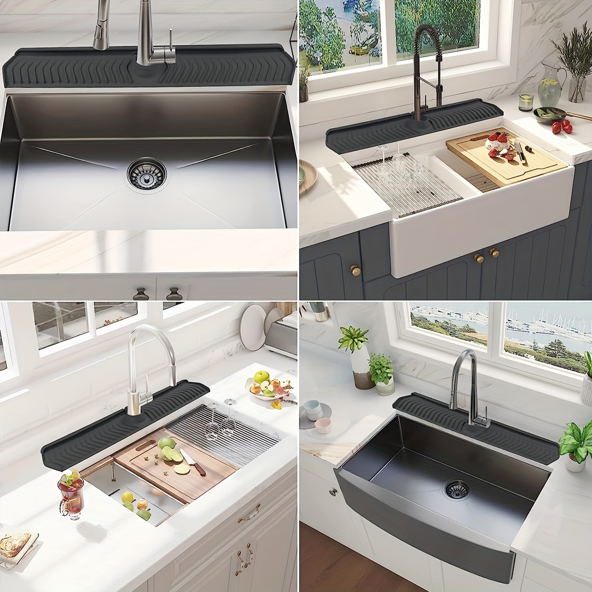 1pc Silicone Kitchen Sink Splash Guard, Solid Color Minimalist