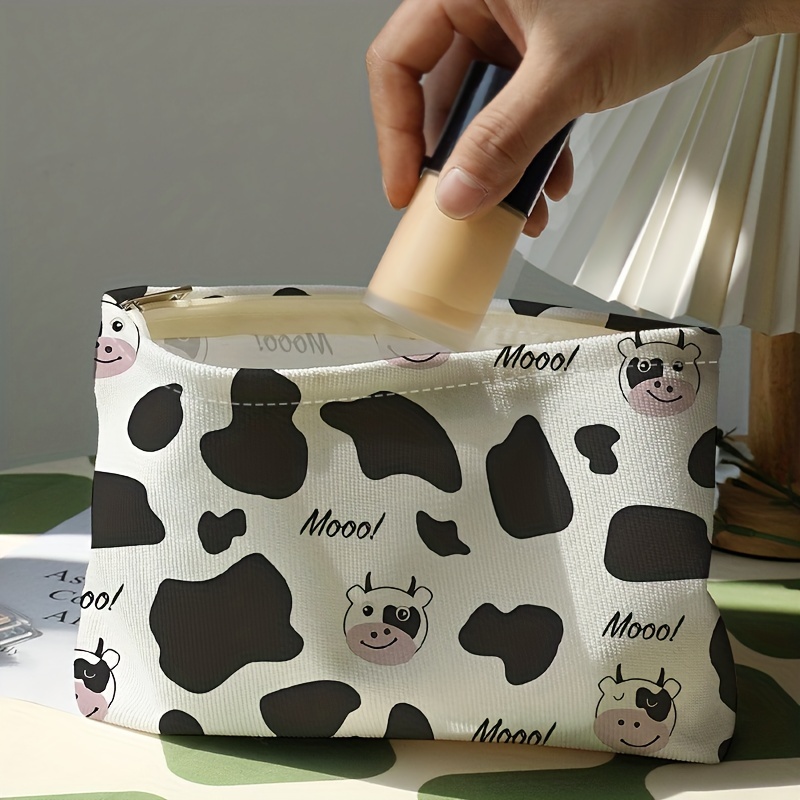 Trousse Cosmetica In Velluto A Coste Con Motivo A Mucca, Borsa Per Pennelli  Da Trucco Da Viaggio Portatile, Borsa Per Rossetti Con Cerniera Da Donna