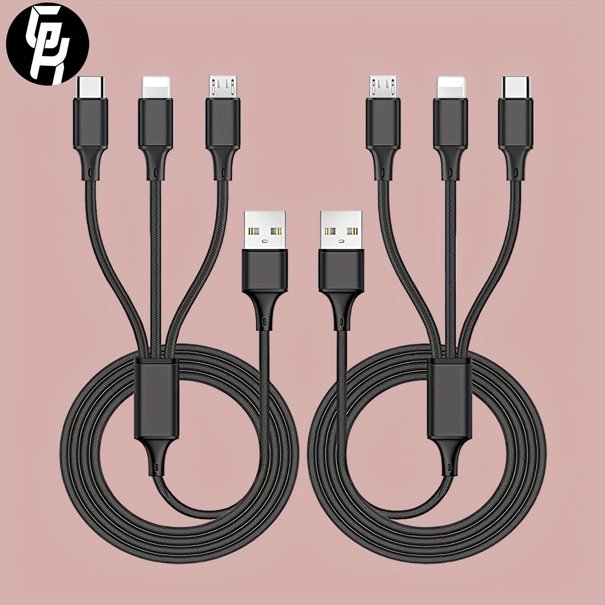 Cable USB 3 en 1, cable portátil rápido de cargador múltiple cable de carga Cable  multi USB Cable de carga rápida con tipo C, puerto micro USB e IP, conector  Fo