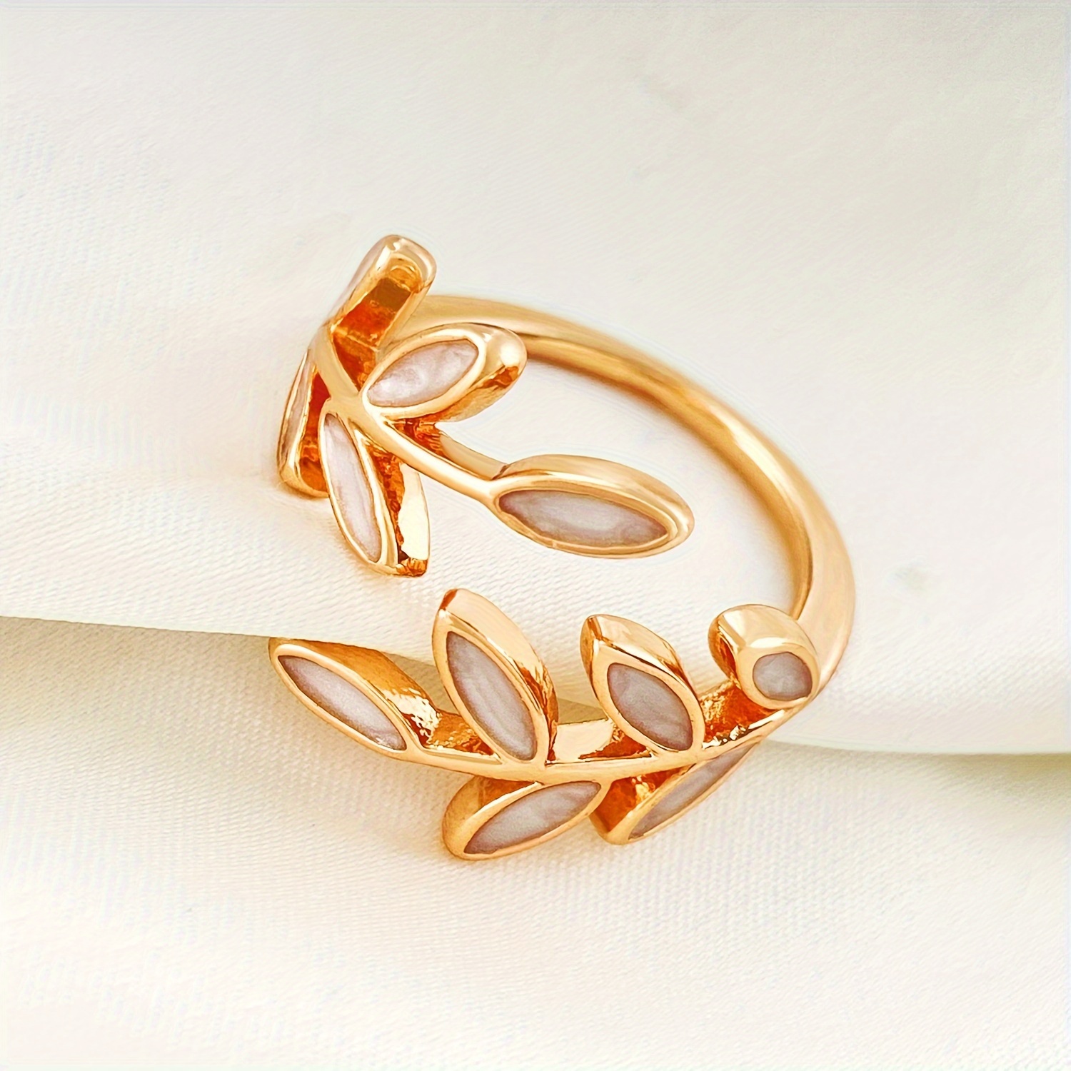 personality luxury drop glaze style leaf open ring 14k plated ring hand jewelry ornament details 4