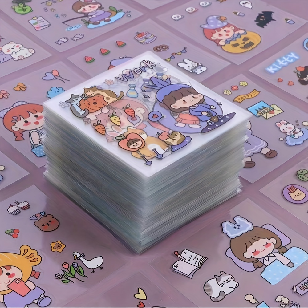 

100sheets/box Hand Account Stickers Original Cute Cartoon Hand Account Stickers Water Cup Hand Account Decoration Stickers Transparent Hand Account Material Stickers