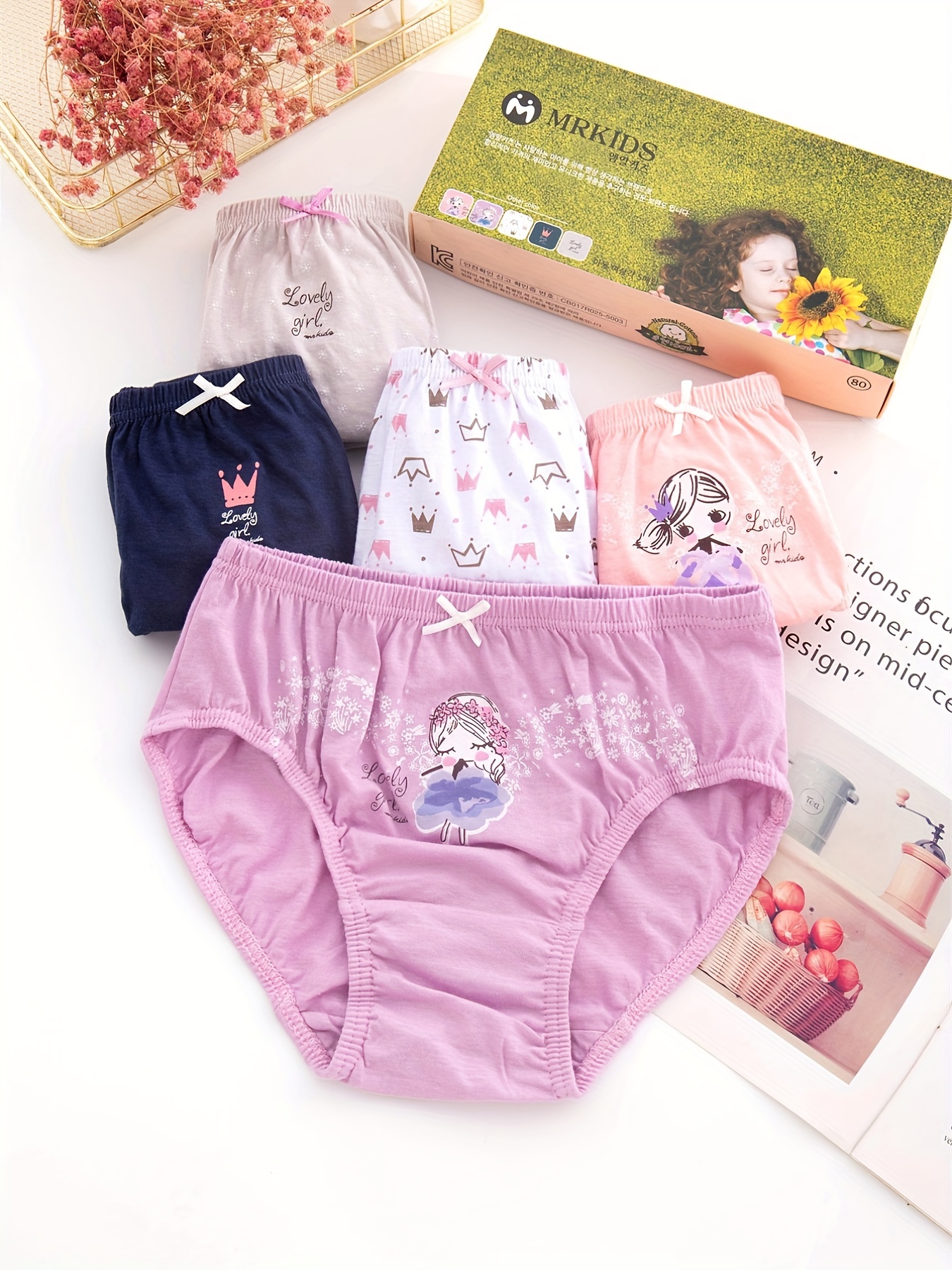 Available> 5pcs/box Cotton Soft Underwear For Girls Lovely Cartoon