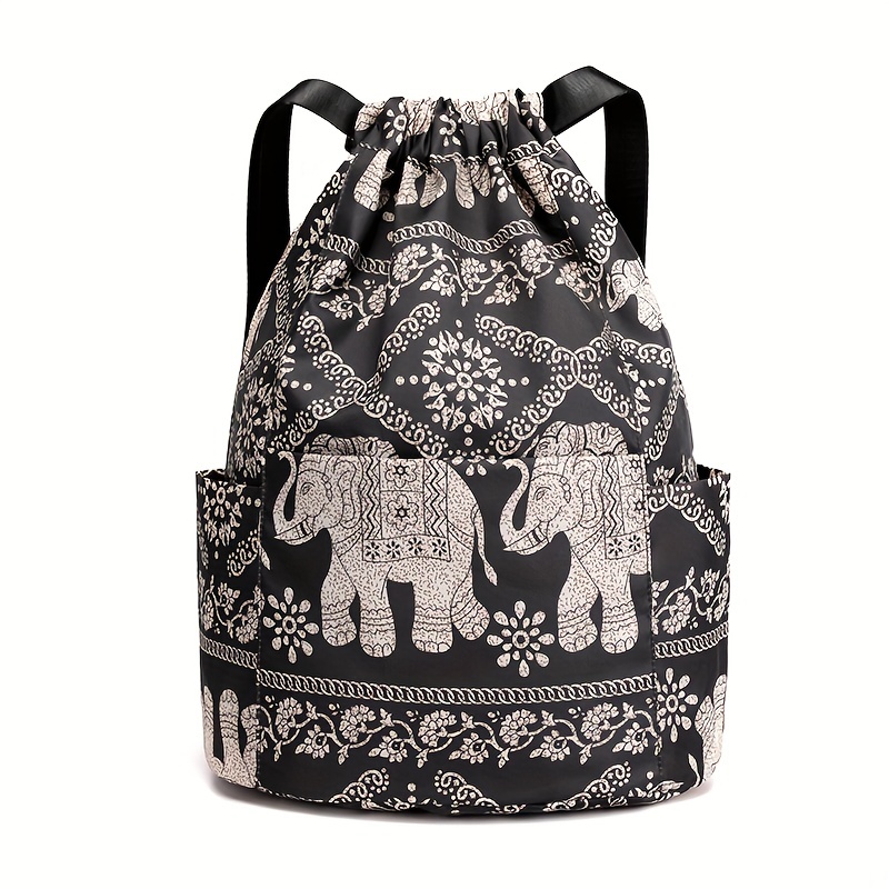Floral Pattern Drawstring Backpack Lightweight Daypack
