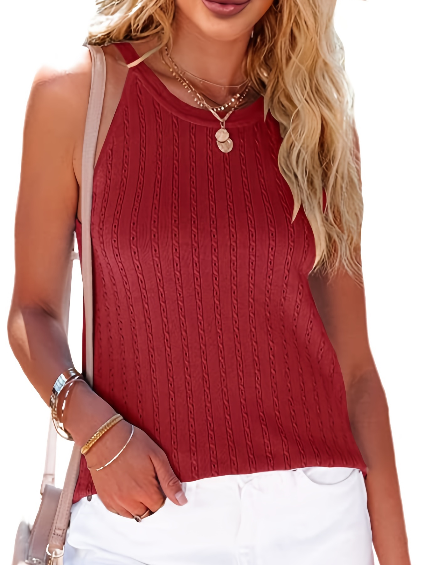 Solid Elegant Crew Neck Tank Top Casual Every Day Top Spring - Temu