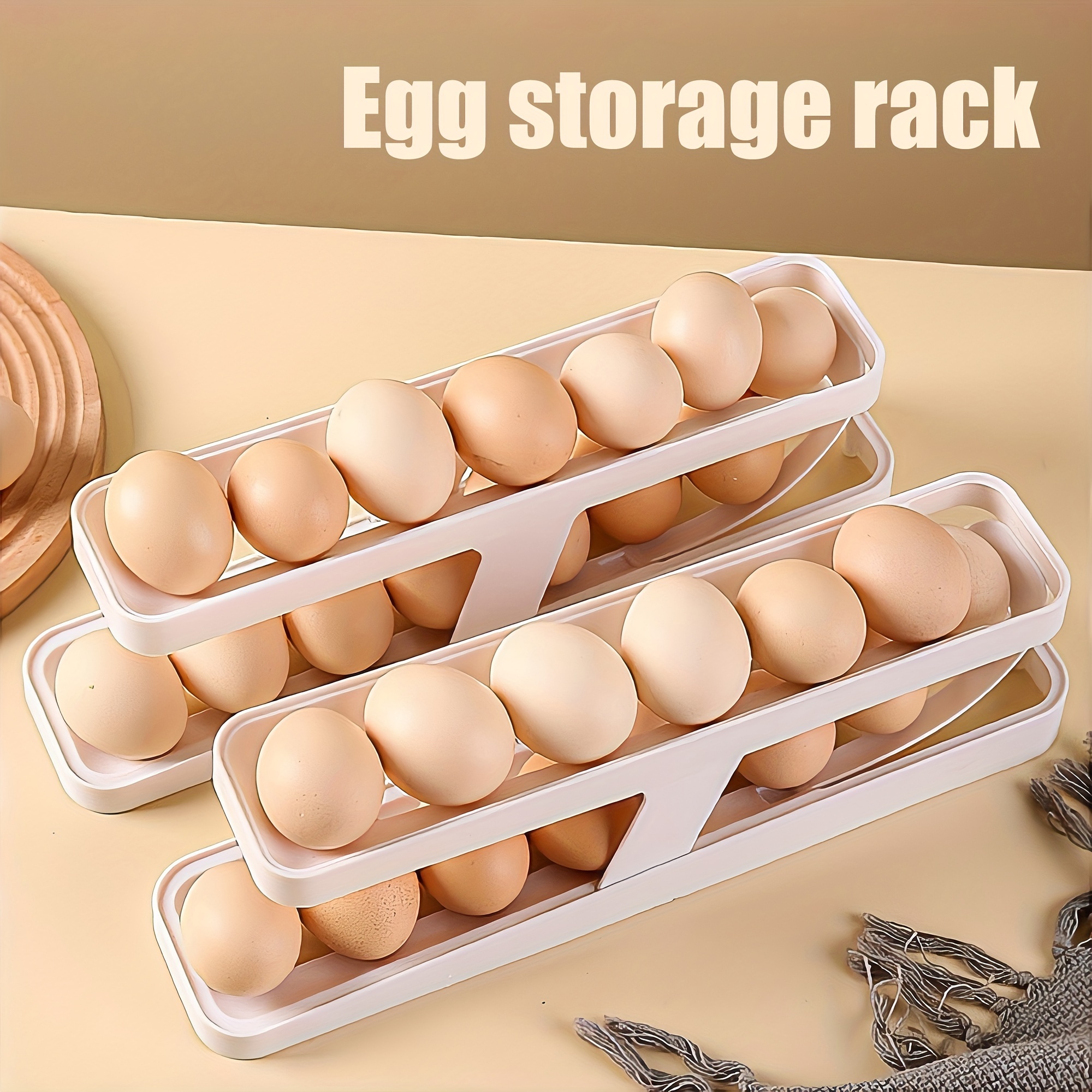 Egg Holder For Refrigerator, Egg Storage Box, Automatically Rolling Egg  Storage Container, Sliding Drawer Design Double Layer Anti-fall Egg Tray,  Refrigerator Door Dedicated Egg Container, Suitable For Kitchen Countertop,  Kitchen Stuff 