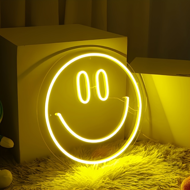 Led Smiley Neon Sign Modeling Light Luminous Word Signboard - Temu