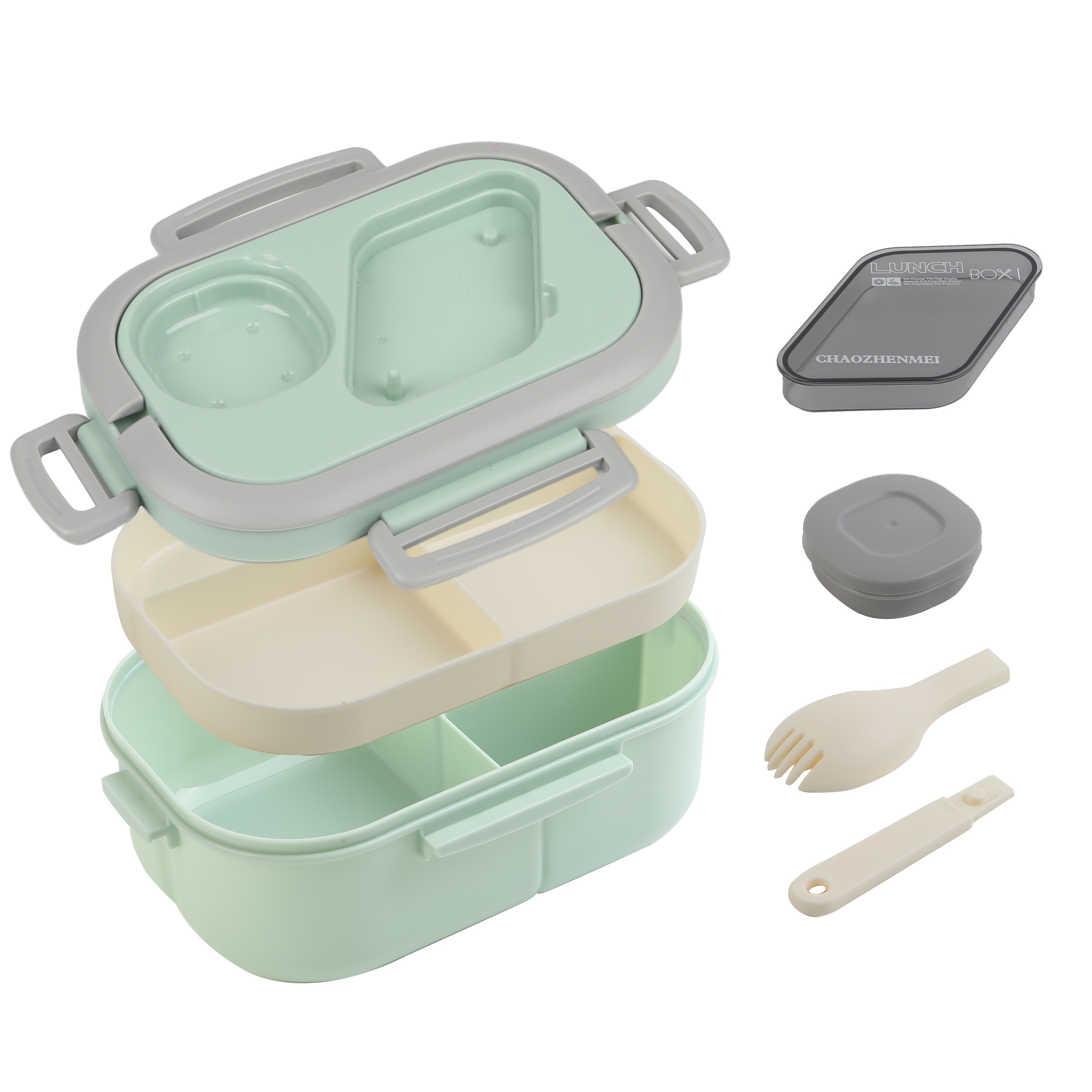 1 Piece Large Capacity Double Layer Plastic Lunch Box With Cutlery