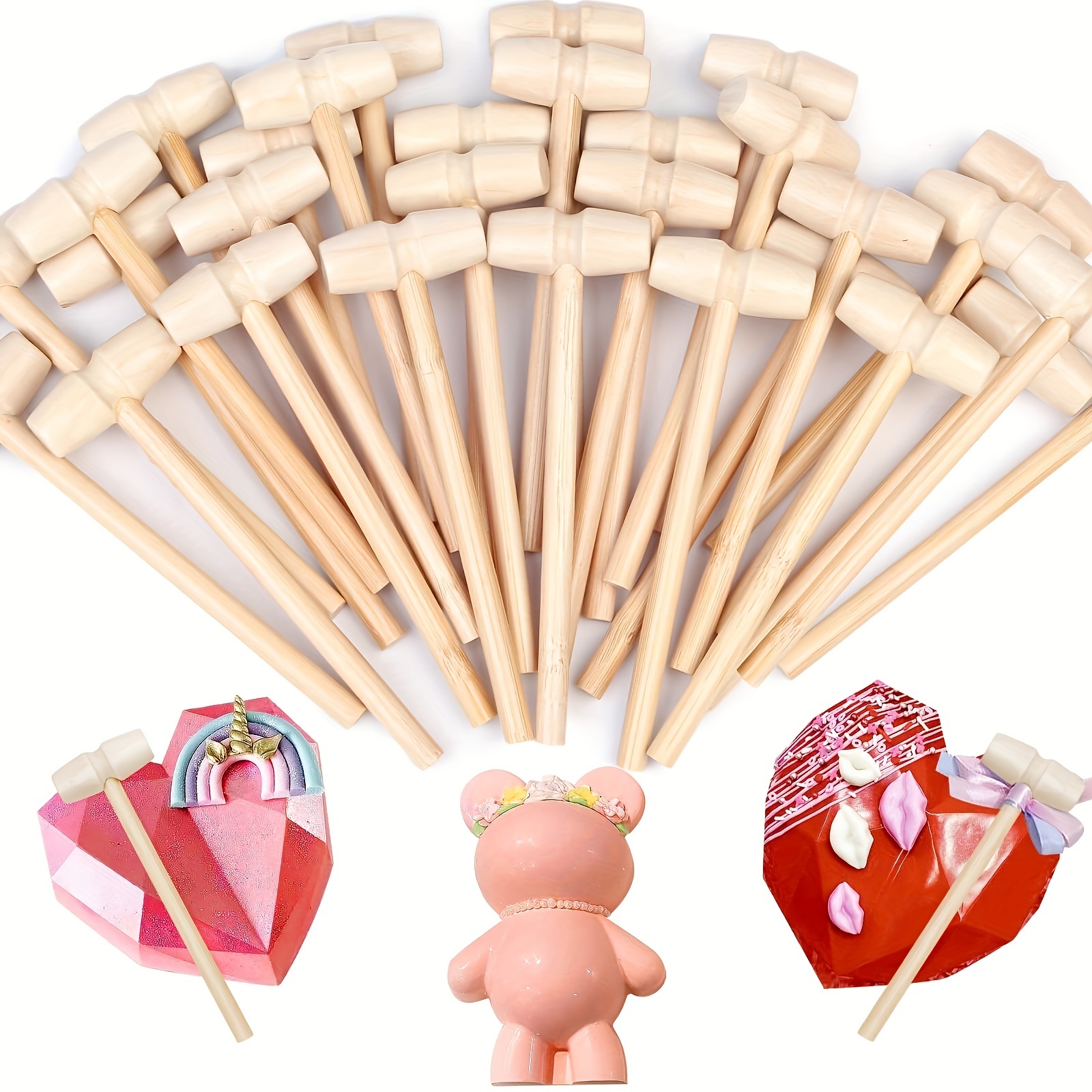 

20pcs, Mini Wood Hammers, Multi-purpose Breakable Heart Hammer For Chocolate, Crab, And Lobster Cracking, Wooden Mallet For Diy Making And Party Game