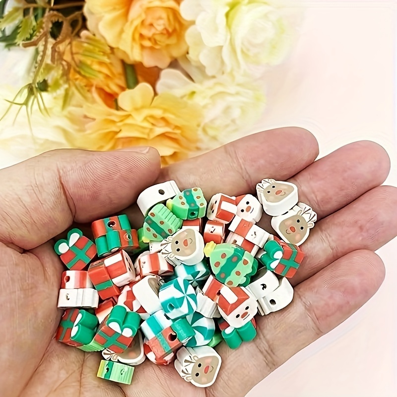  100 Pcs Flower Handmade Polymer Clay Beads, 10mm