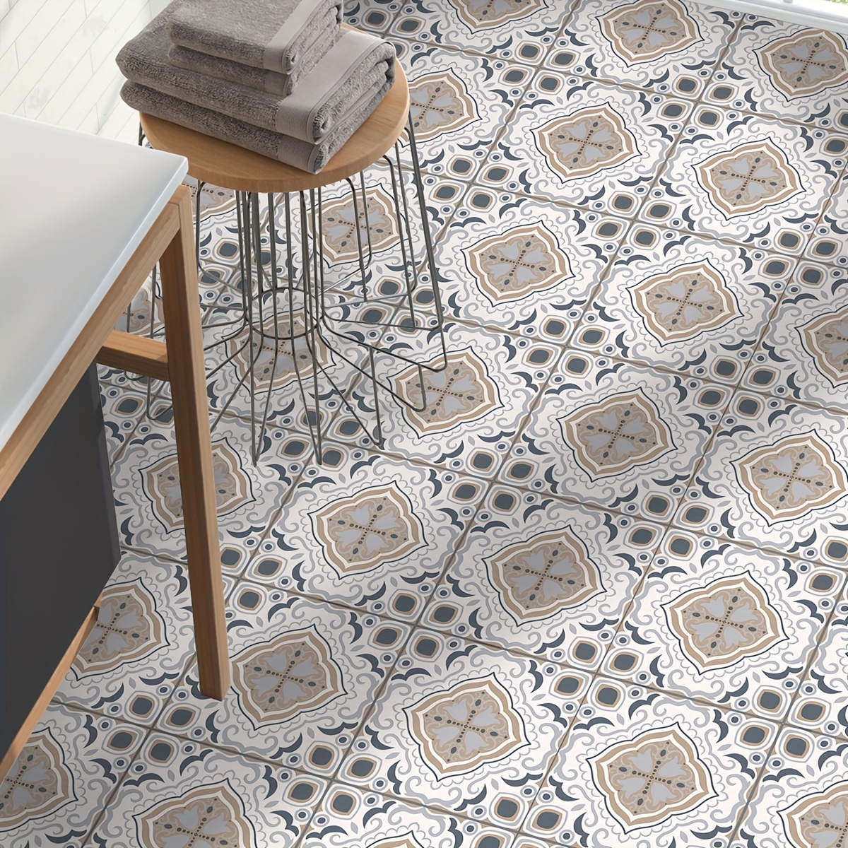 Kitchen Vinyl Floor Mat in Mediterranean Tile Pattern 