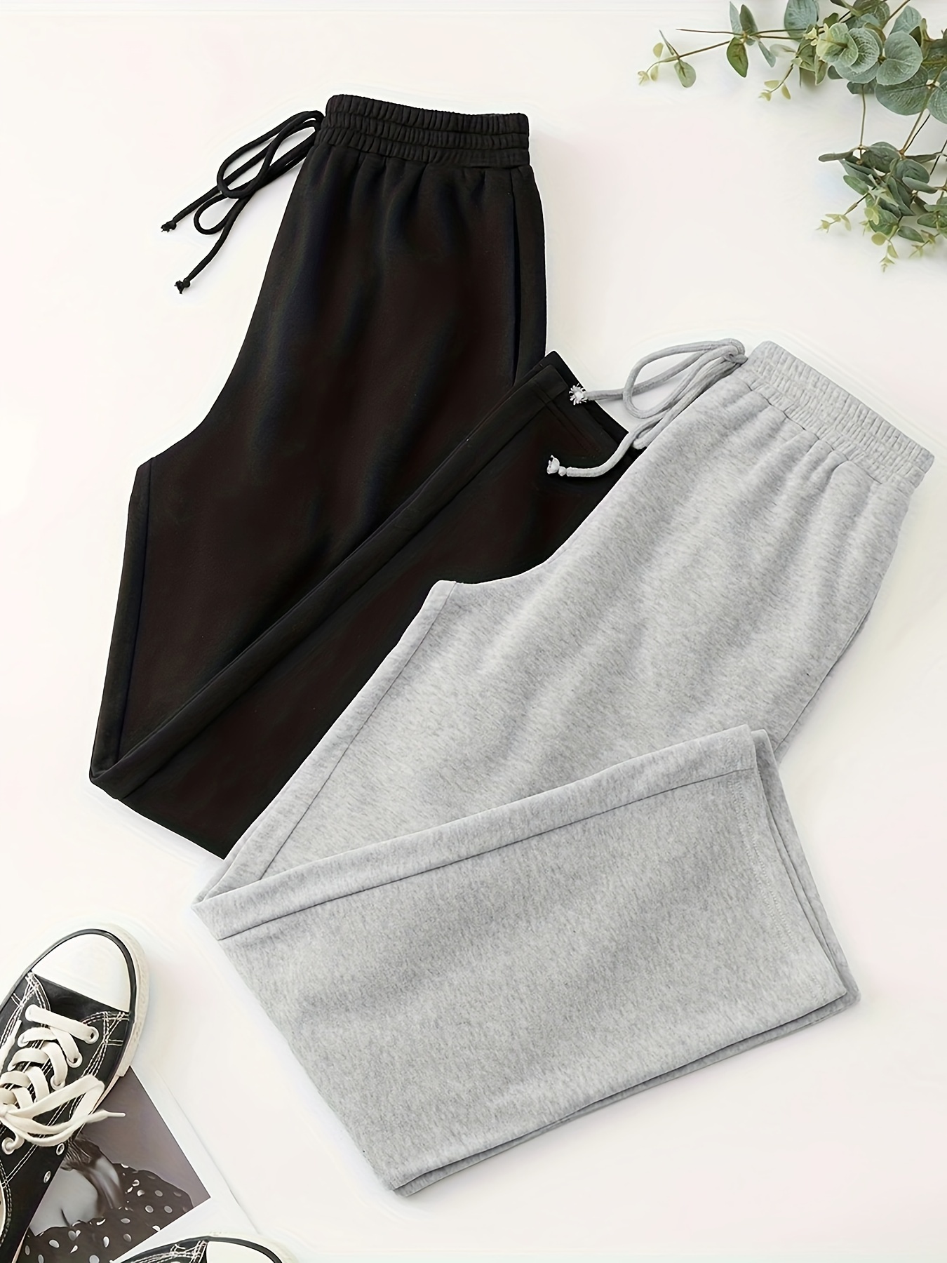 Drawstring Waist Straight Leg Pants, Casual Solid Sporty Pants For Fall &  Winter, Women's Clothing