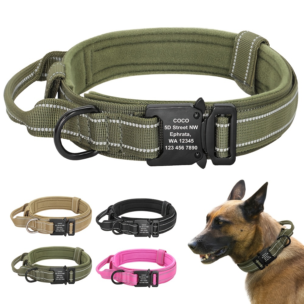 Grand collier tactique pour chien pour l'entraînement des chiens, collier  de chien en nylon réglable militaire, boucle métallique robuste avec  poignée de haute qualité