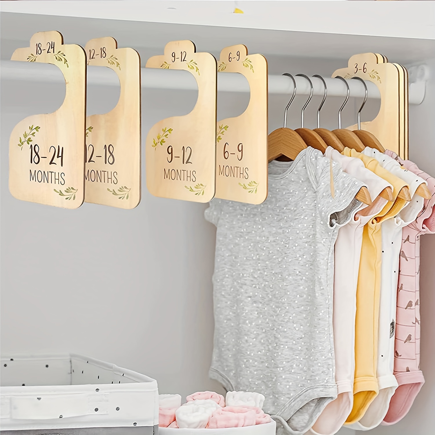 Baby Closet Dividers for Clothes Organizer - Set of 8 Beautiful Wooden  Double-Sided Baby Clothes Size Hanger Organizer from Newborn to 24 Months  for Boho Nursery Decor 