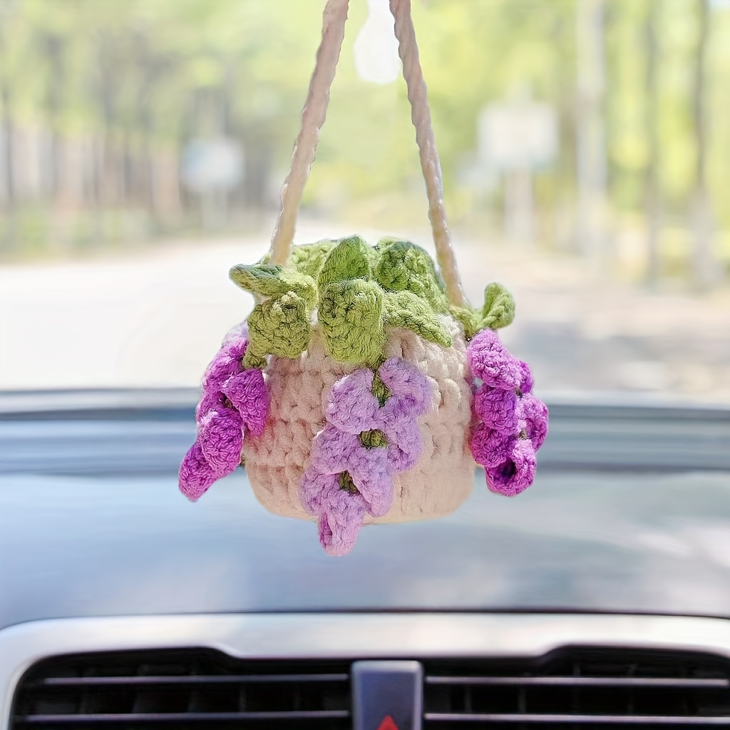 Lavendel Wisteria Blumen Hängekorb Auto Rückspiegel Anhänger,  Handgefertigte Gestrickte Auto Spiegel Hängende Accessoires,  Pflanzen-Enthusiasten