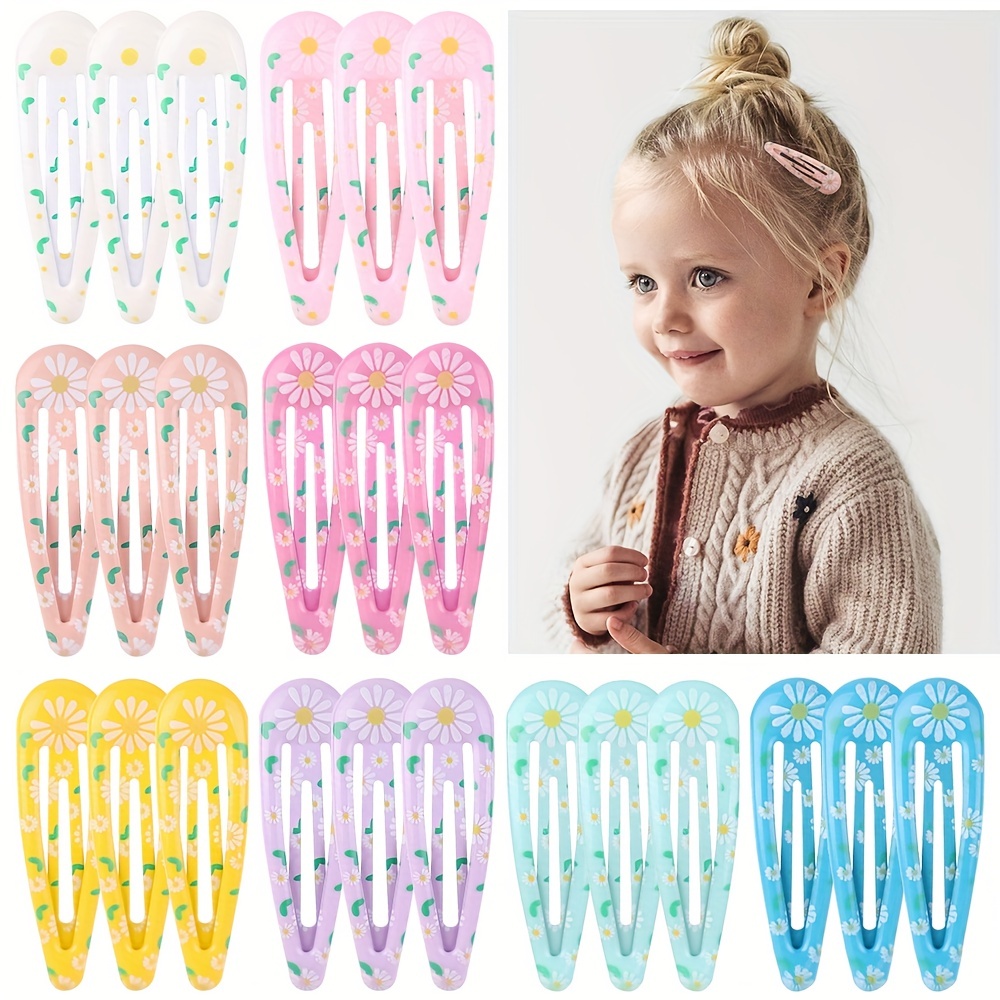 

10pcs Enamel Flower Print Hairpins Simple Oval Hair Clips Cute Decorative Hair Accessories For Baby Girls, Ideal Choice For Gifts