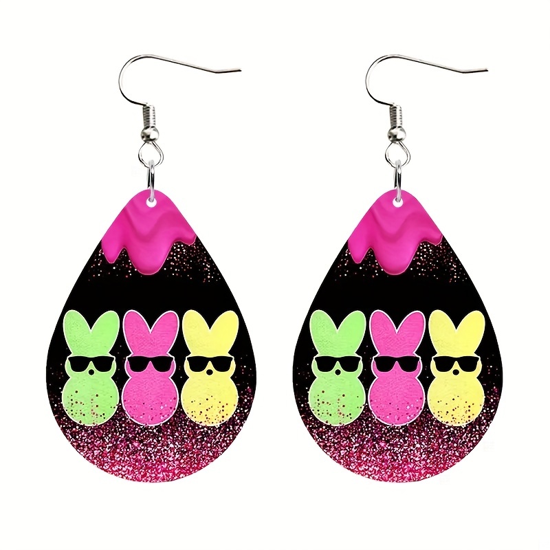 Nightclub Rabbit Easter Pattern Leather Earrings Dangle Party Earrings