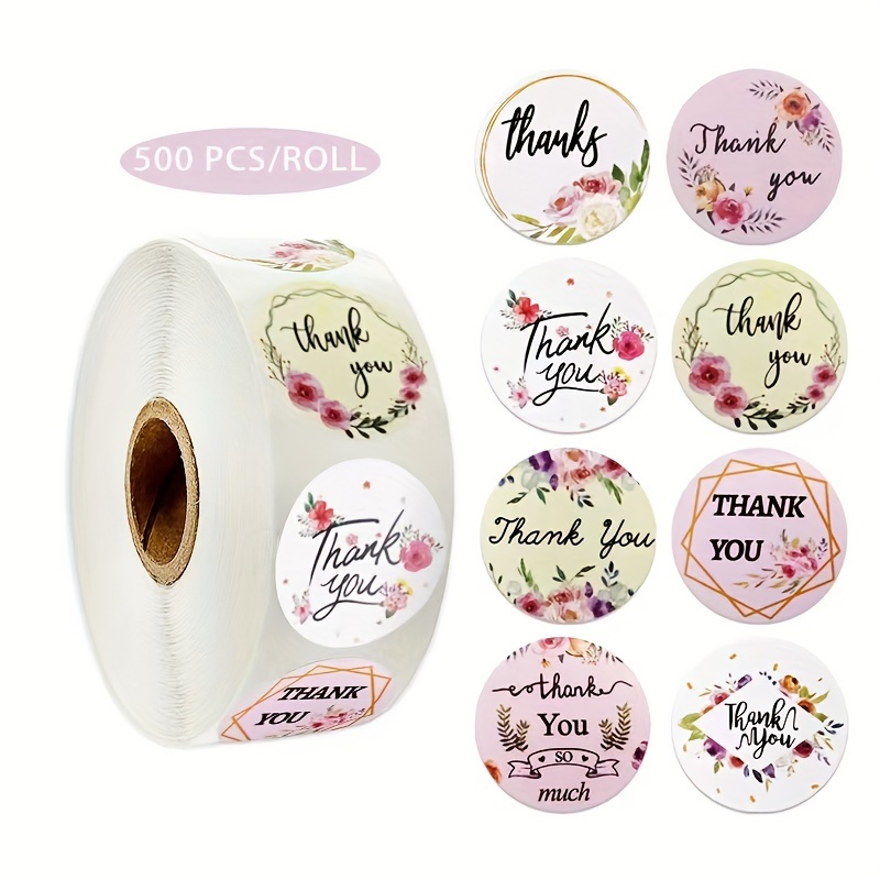 500pcs/roll Round Floral Thank You Stickers Envelope Seal Sticker