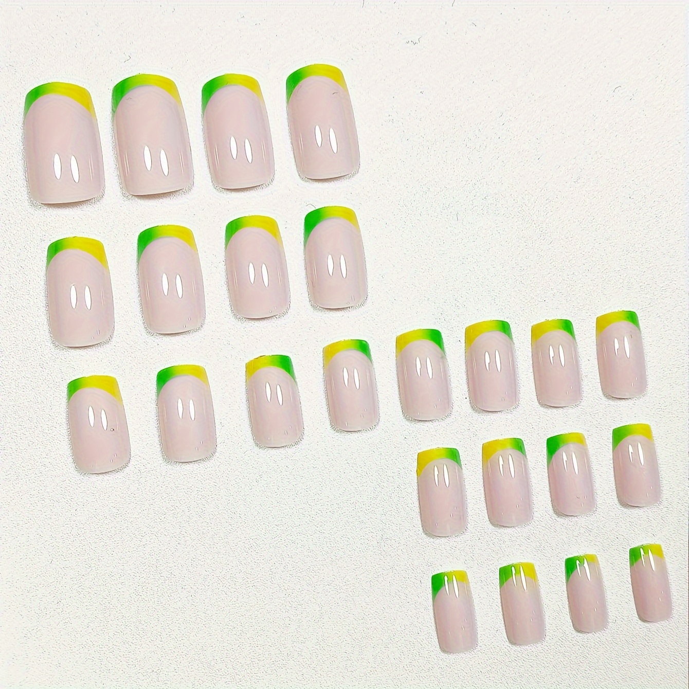 24pcs glossy nude square fake nails medium long green french tip press on nails spring summer fresh false nails for women girls details 2