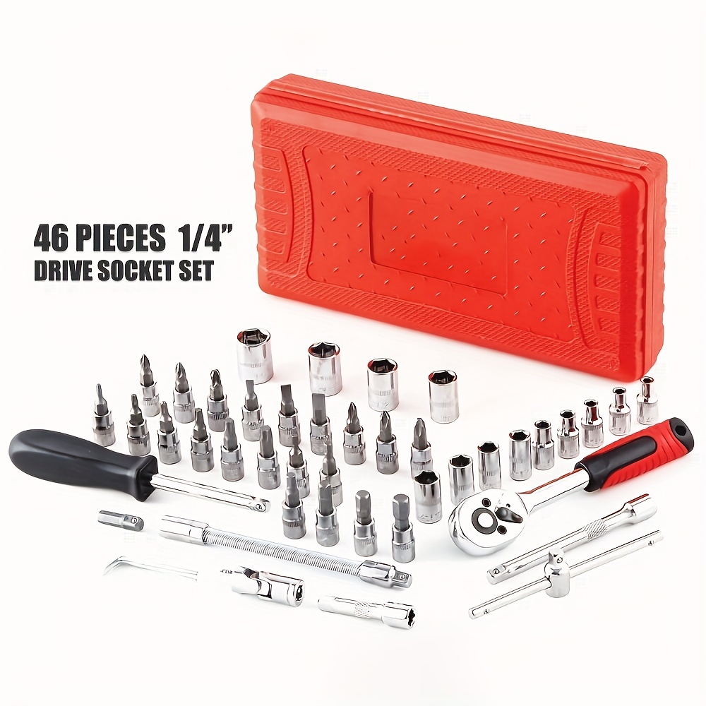 46 pcs ratchet socket set 1 4 inch drive metic socket driver bits set socket set with quick release ratchet wrench for vehicle maintenance and repair air conditioning ceiling light window installation and disassembly details 0