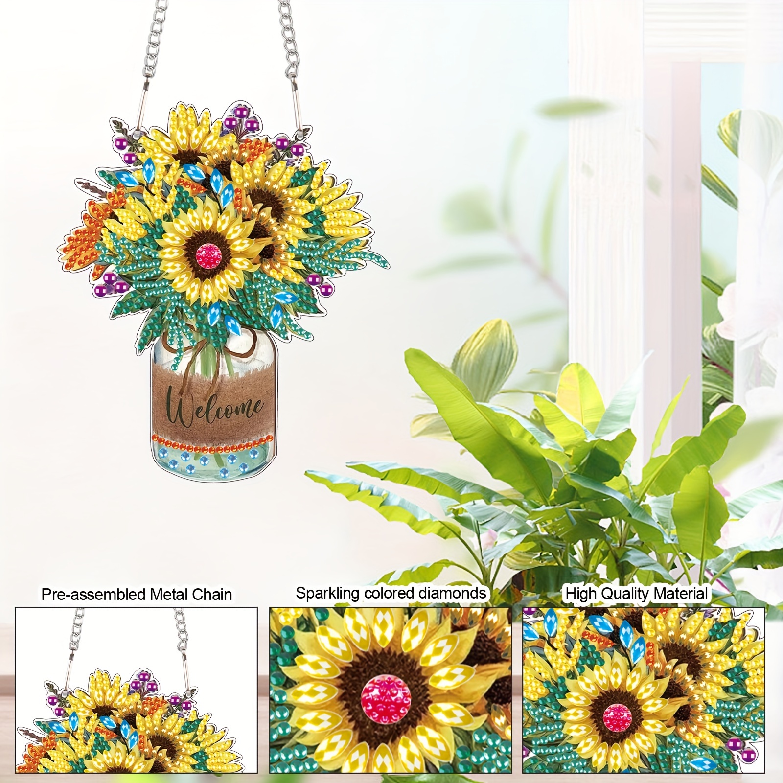 

5.1x5.9inch Diamond Painting Kits Hanging Pendant Diy Sunflower Wreath Ornaments Shaped Diamond