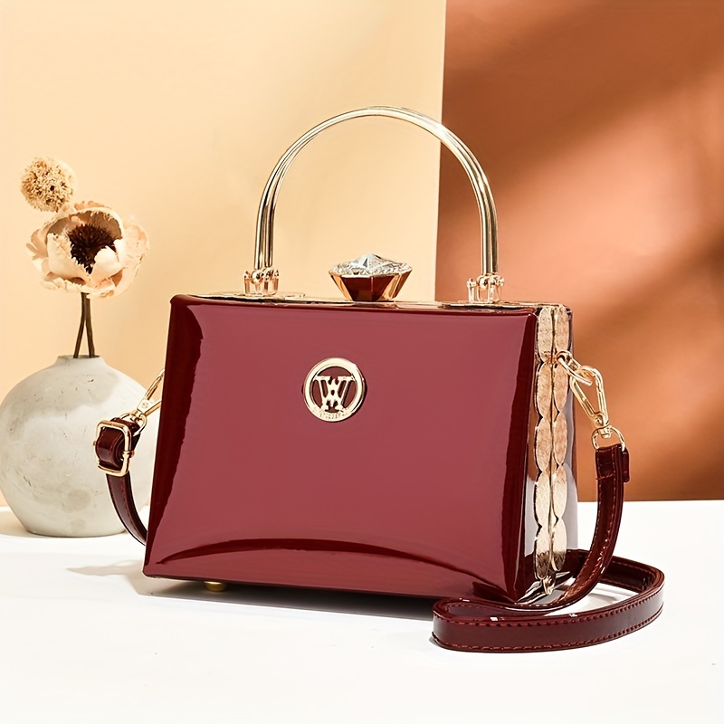 Rhinestone Decor Box Handbags, Elegant Top Ring Clutch Purse
