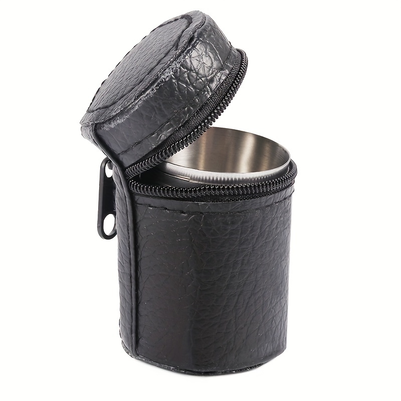 4pcs Set Polished Mini Stainless Steel Shot Glass Cup Drinking Wine Glasses  With Leather Cover Bag For Home Kitchen Bar