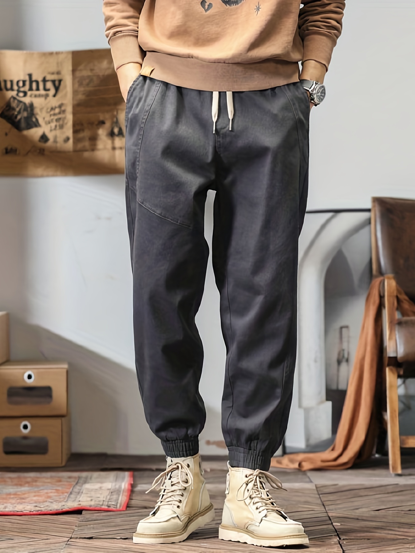 Men's Drawstring Vintage Loose Trendy Jogger Pants - Temu