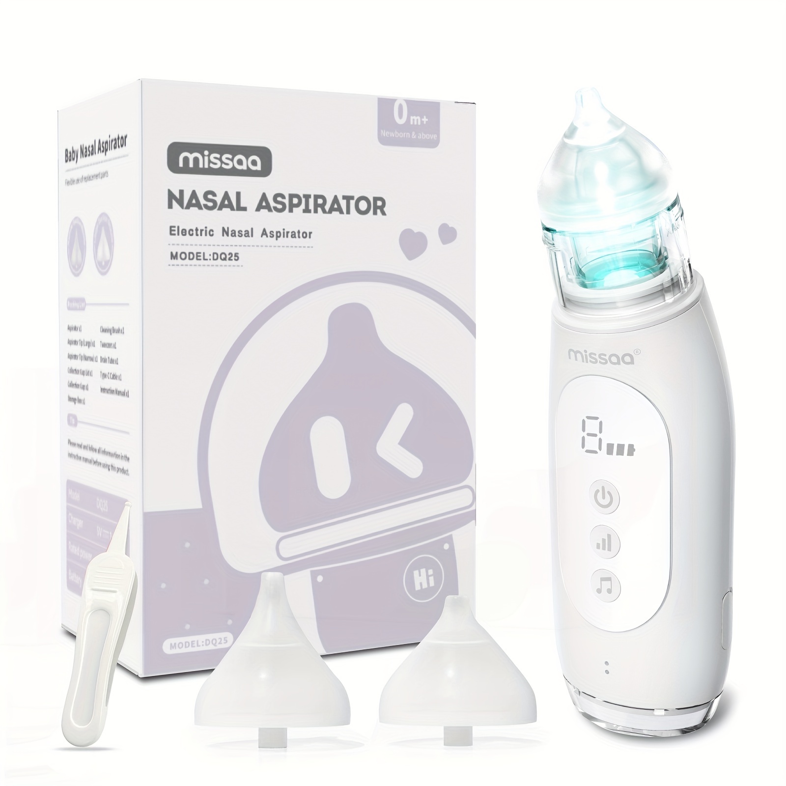 Grownsy Nasal Aspirator for Baby | Baby Nose Sucker | Electric Nose Suction for Toddler, Automatic Booger Sucker with 3 Silicone Tips, Pause & Music