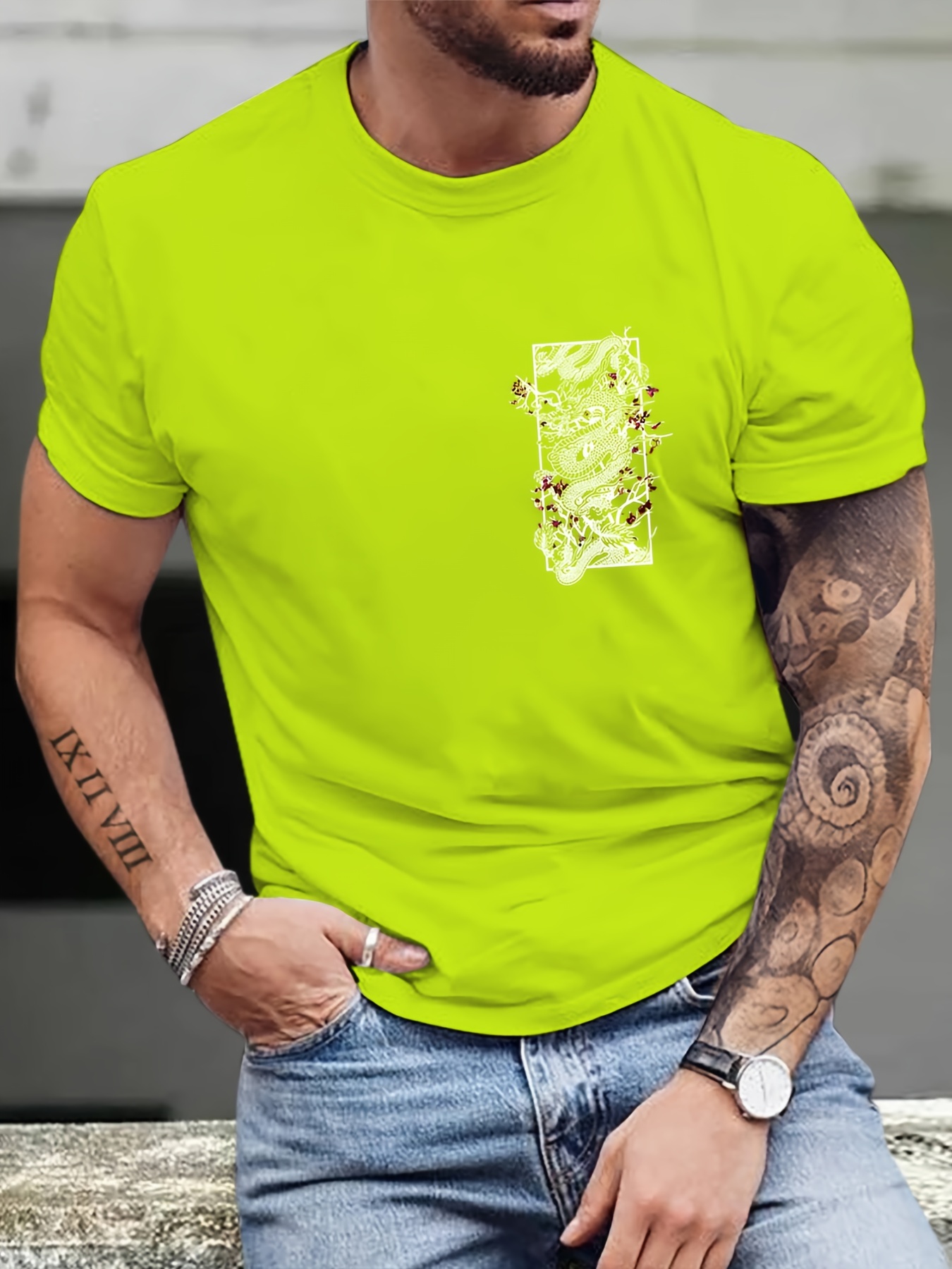 Neon Dragon Denim Short Sleeve Shirt