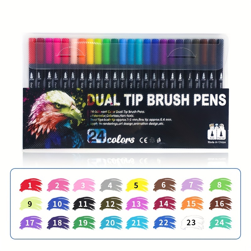 24 Double Tip Brush Pens Art Markers Artist Fine Brush Pen - Temu