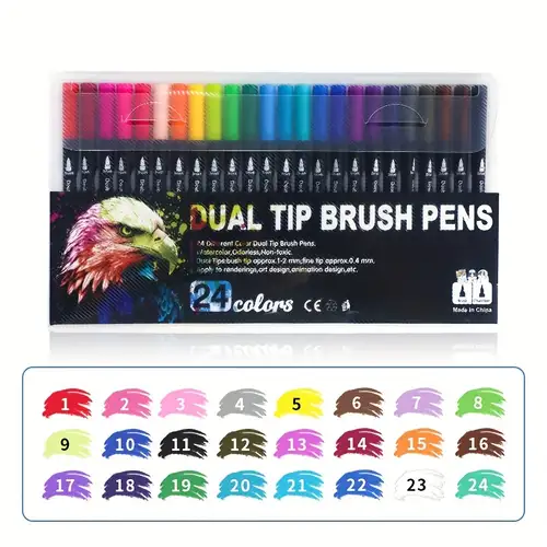 Dual Brush Marker Pens for Coloring,24 Colored Markers,Fine Point and Brush  Tip Art Markers for Kids Adult Coloring Books Bullet Journals Planners,Note  Taking Coloring Writing