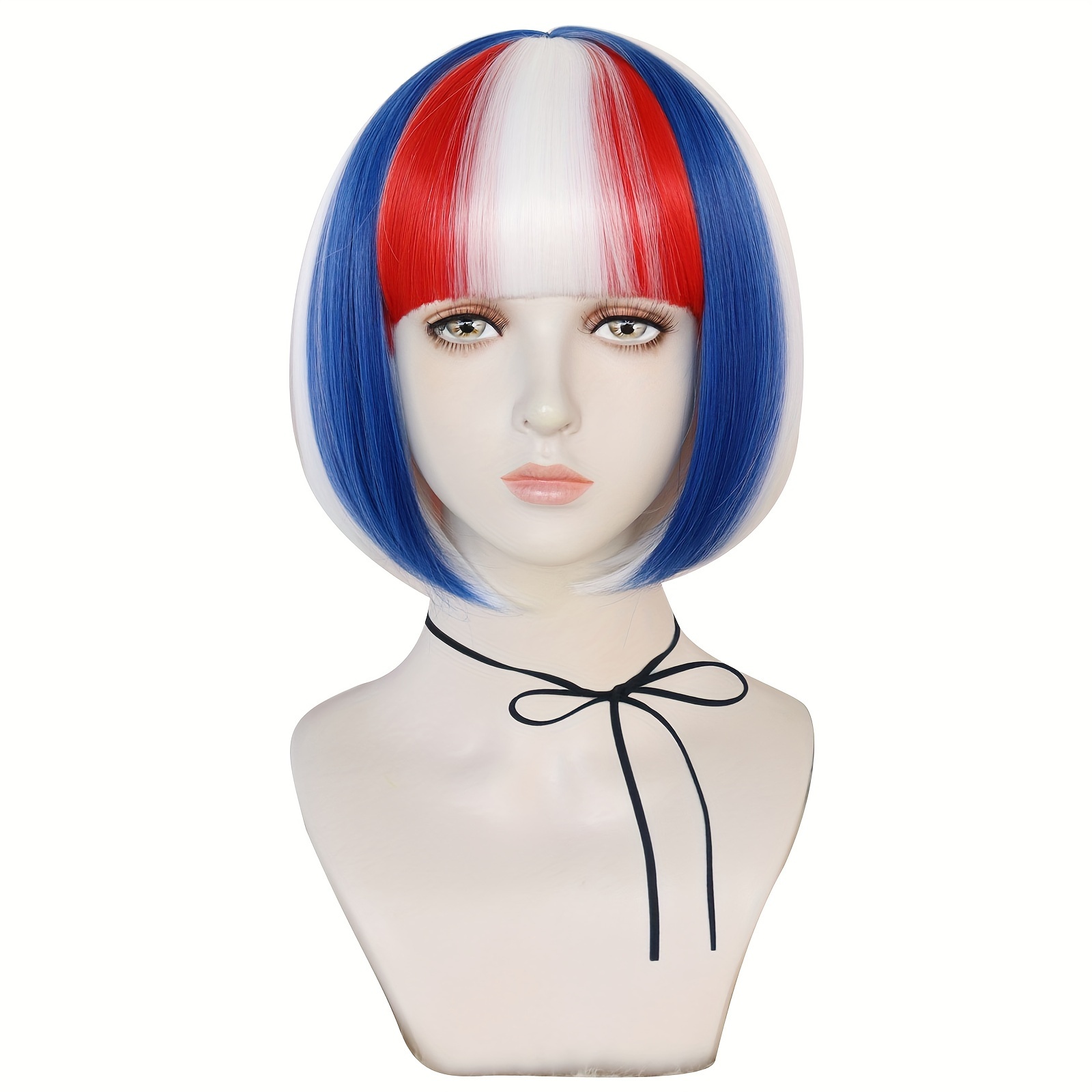 Perruque cheveux courts pour femme/femme - Bob rose/bleu - déguisement  déguisement 