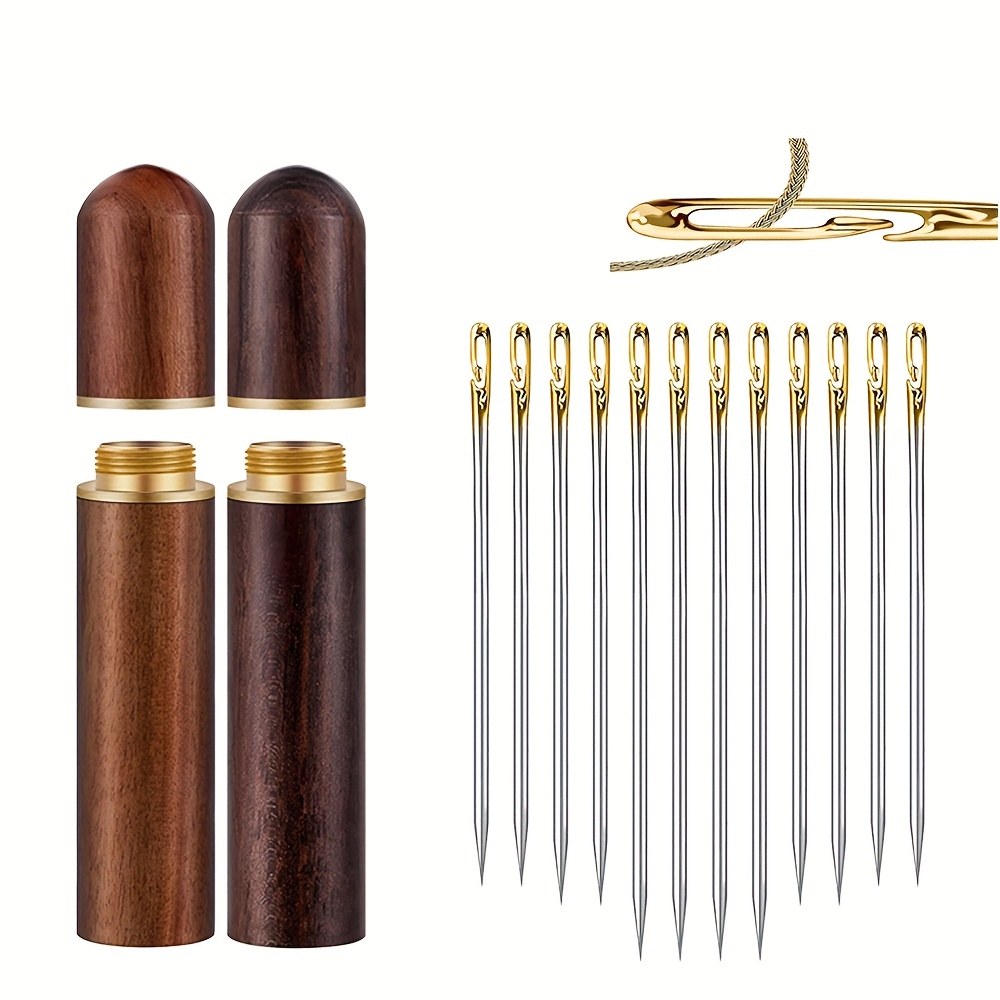 

12pcs Self Threading Needles Easy Threading Needles And Wooden Needle Case For Storing Sewing Embroidery Needle Accessories
