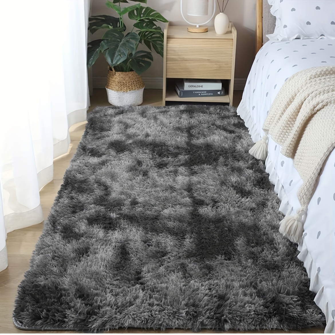 Striped Shaggy Long Rugs for Bathroom Cozy Shag Collection Gray Solid No  Slip Shower Plush Carpet Mat Living & Bedroom Soft Thick Area Rug Large  Bath