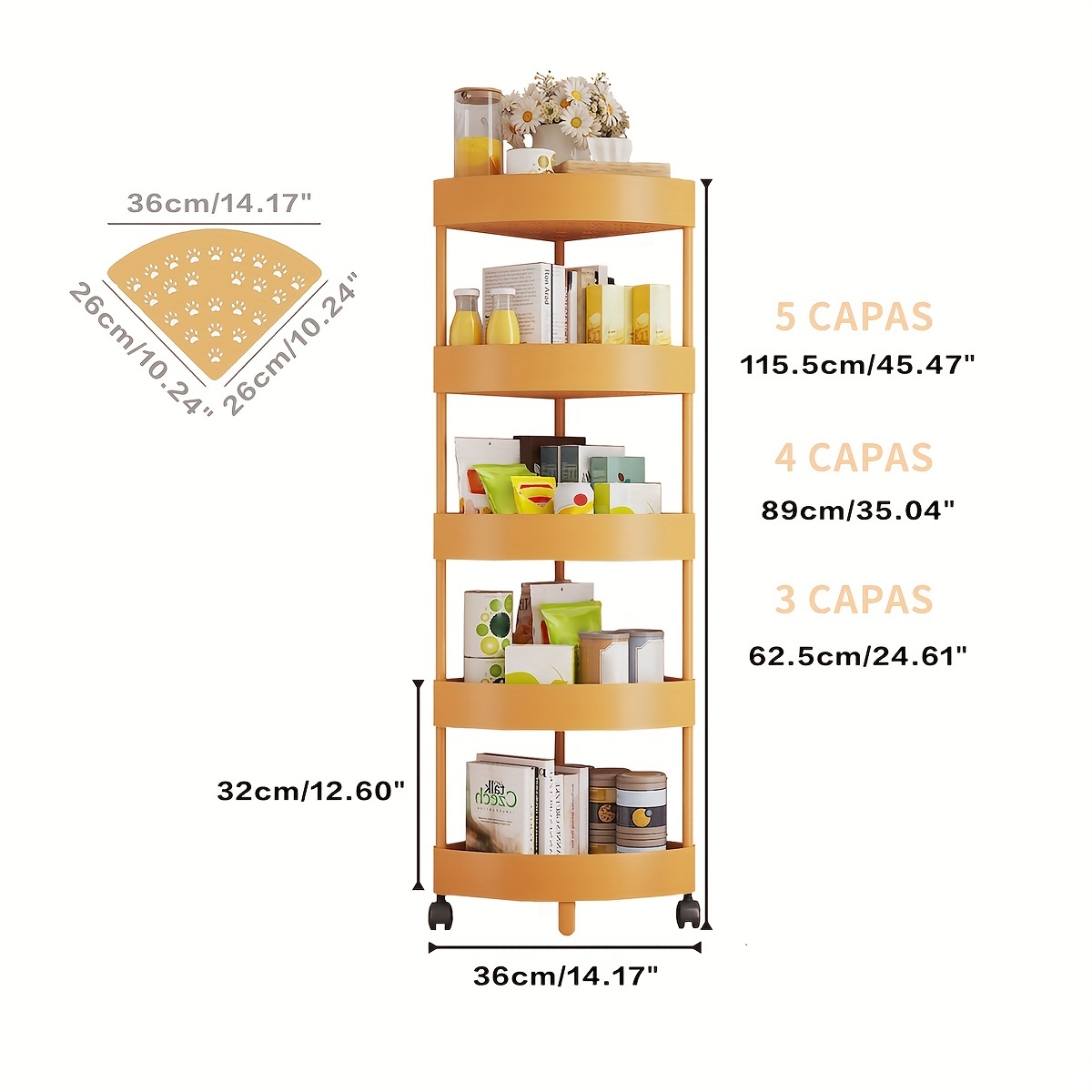 Estante de almacenamiento de cocina, estante esquinero de cocina, estante  de almacenamiento triangular de varios niveles con ruedas, soporte