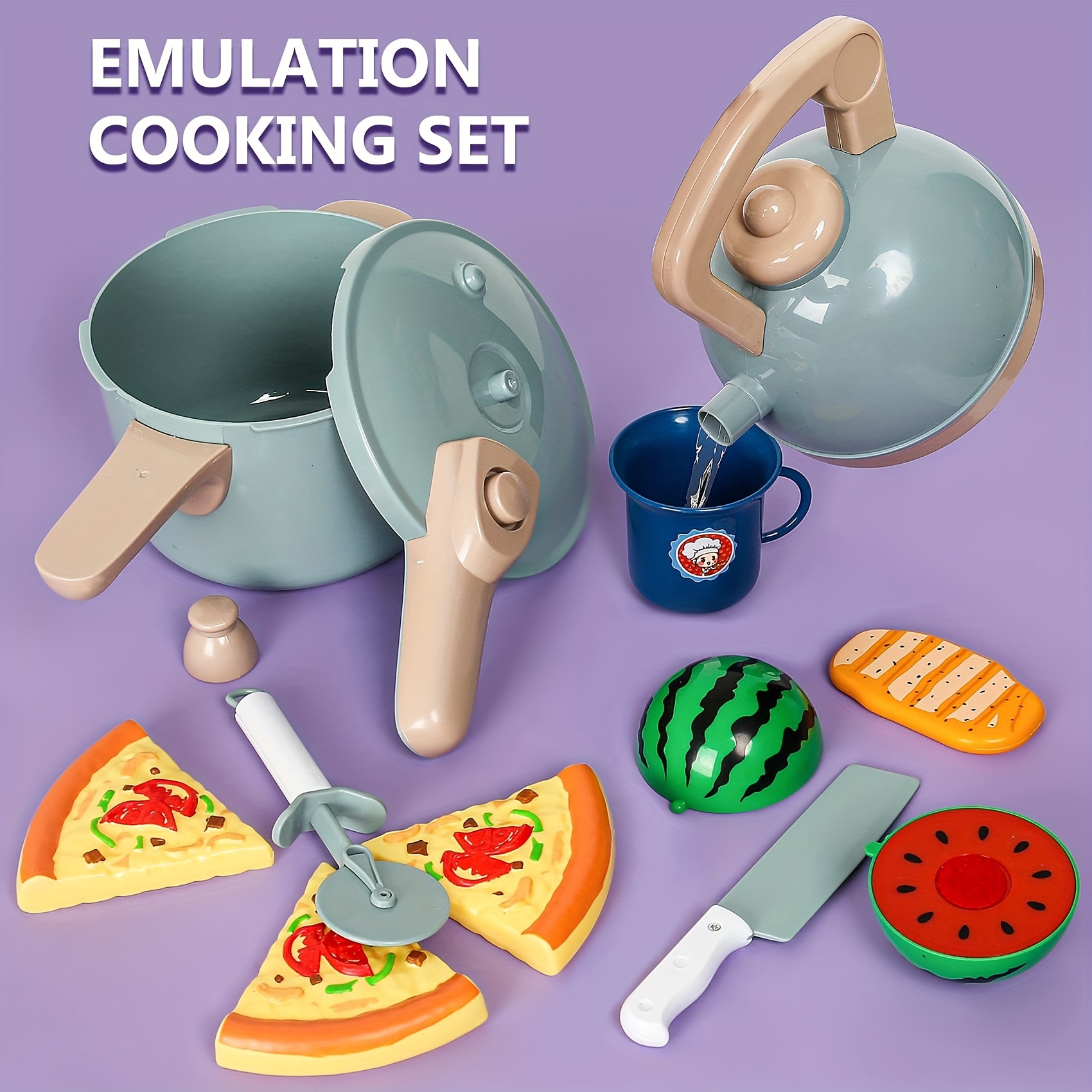 Juguetes de cocina de simulación, juguetes de cocina para niños con ollas,  sartenes, comida falsa, juego de accesorios de cocina para niños pequeños